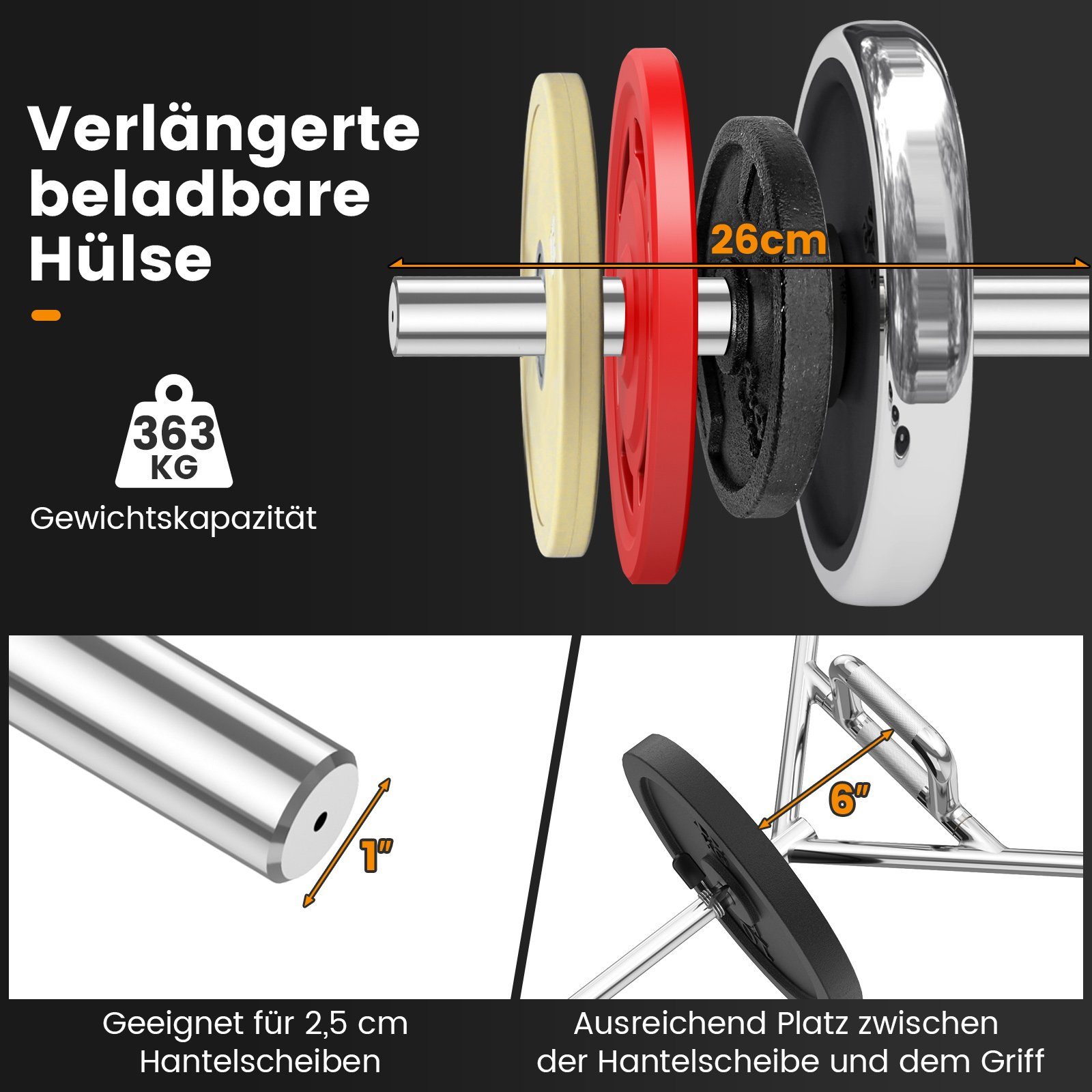 COSTWAY Langhantelstange Trap Bar, Stahl, cm, kg bis 363 142,00