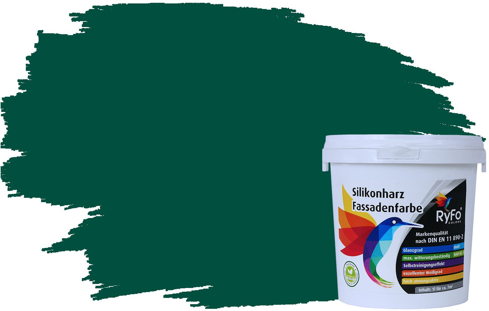 RyFo Colors Fassadenfarbe Silikonharz Fassadenfarbe Grüntöne, 1 L ca. 6 m², Wasserabweisend, diffusionsfähig, schützt vor Schmutz, UV-beständig