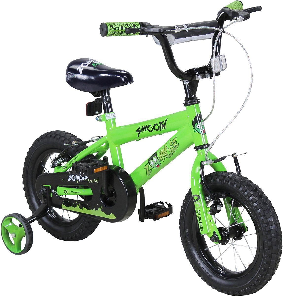 höhenverstellbares abnehmbare Kinderfahrrad Reflektoren, cm Kettenschutz, Grün, 2 & Zombie Zoll, 35 V-Brake-Bremsen, Motors max. in Klingel, Bike Jungen Zuladung ohne Jahre Schaltung, Fahrrad kg, Gang, Jungen (12 1-tlg., Kinder Mädchen ab ab Mädchen Stützräder, Rad Kinderrad Lenkerschutz), 1 Actionbikes Luftbereifung, Antirutschgriffe, Körpergröße, 95