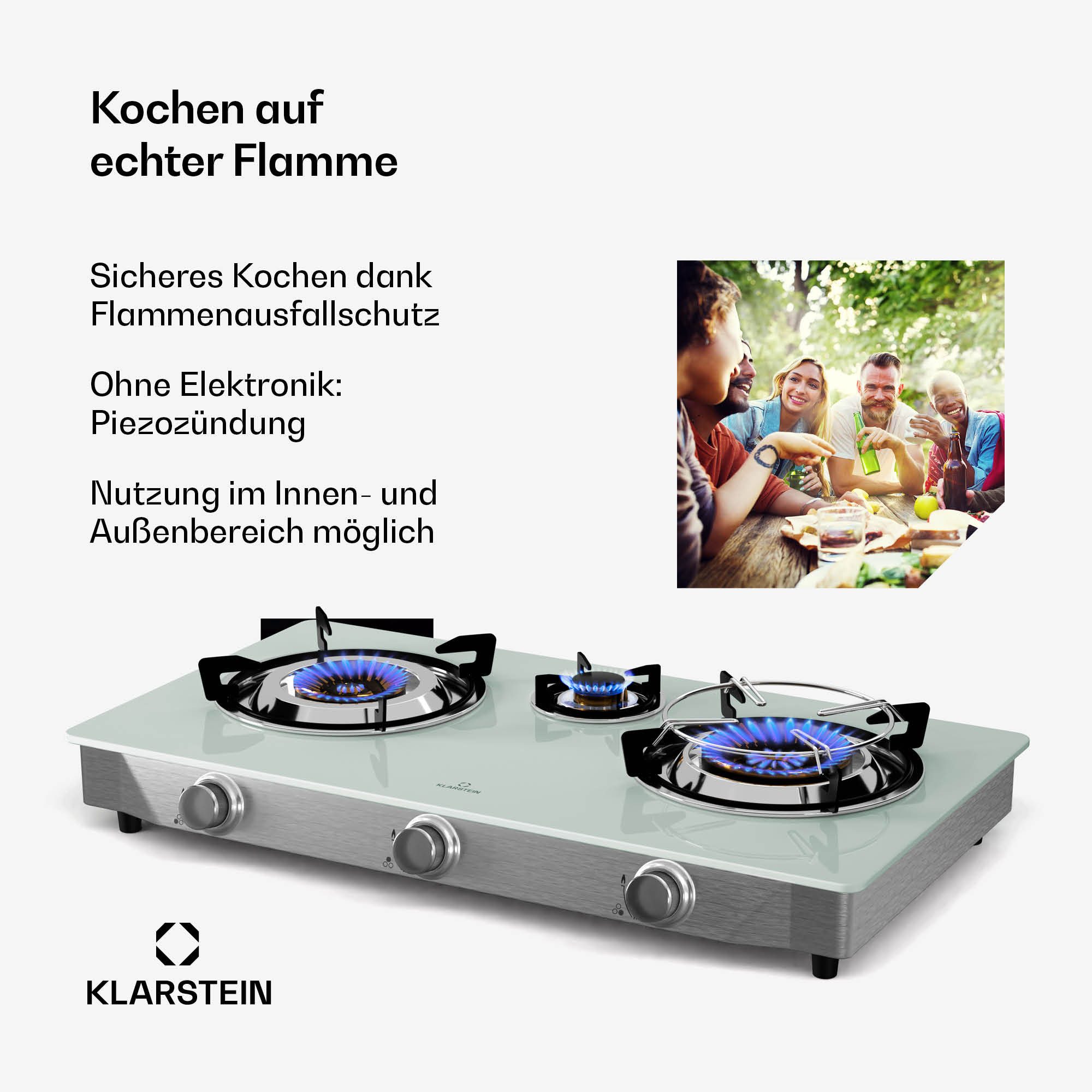 Klarstein Doppelkochplatte Barzona, Gaskocher Gas Brenner 3 Camping Hob 8450 W