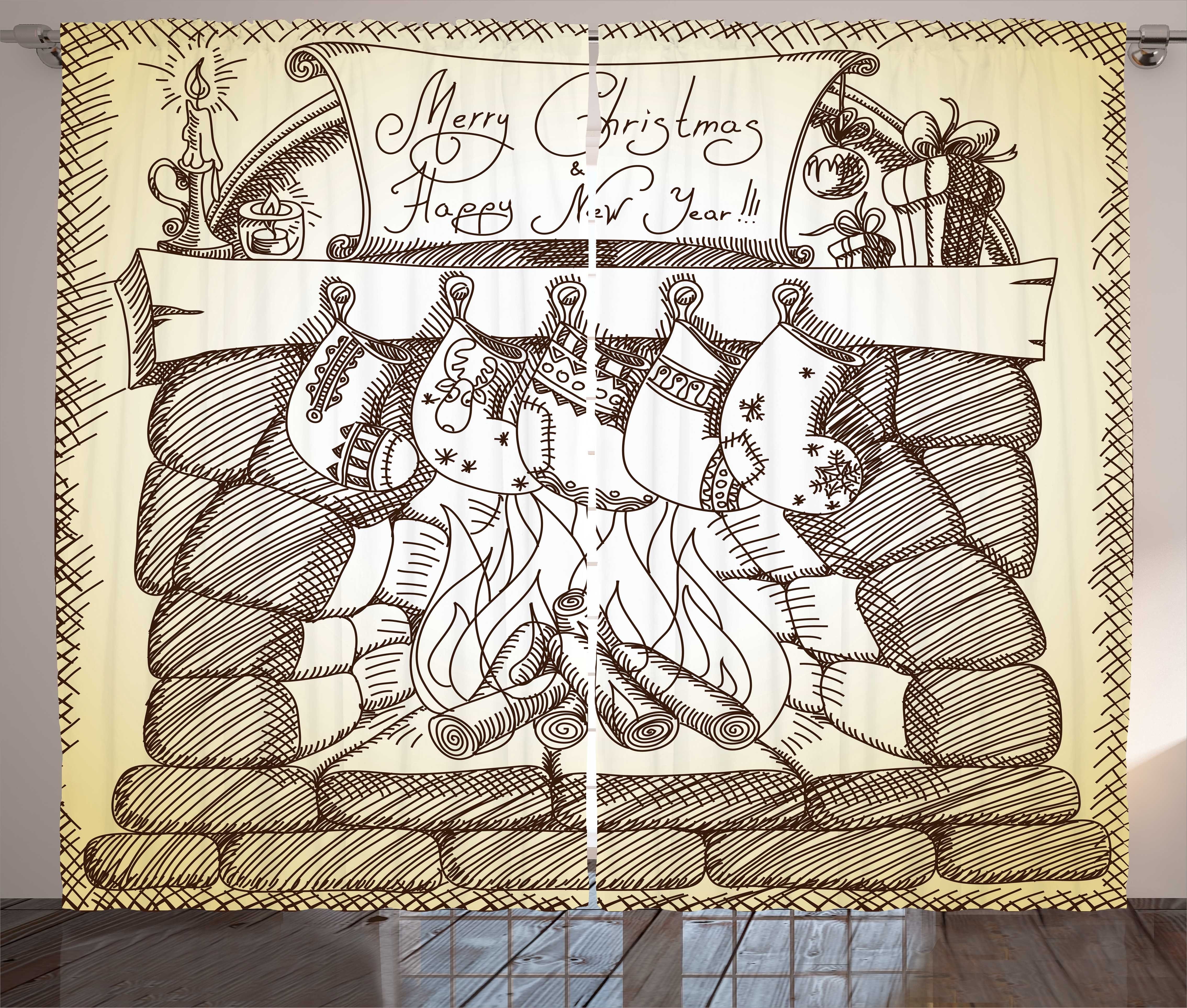 Gardine Abakuhaus, Haken, mit Stocking Kräuselband Schlaufen und Kamin Weihnachten Schlafzimmer Sketch Vorhang