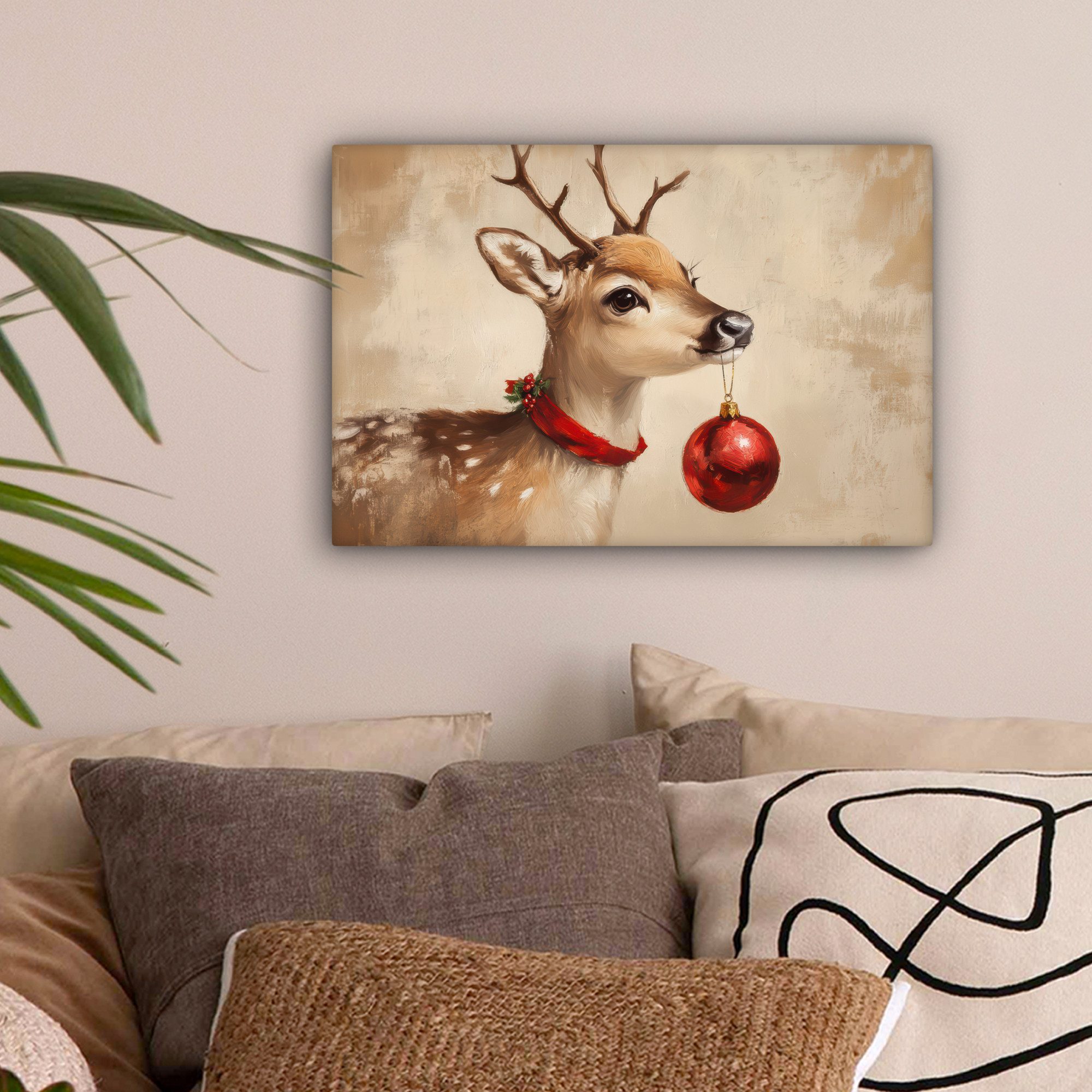 OneMillionCanvasses® Leinwandbild Weihnachten - Hirsch - Geweih - Weihnacht günstig online kaufen