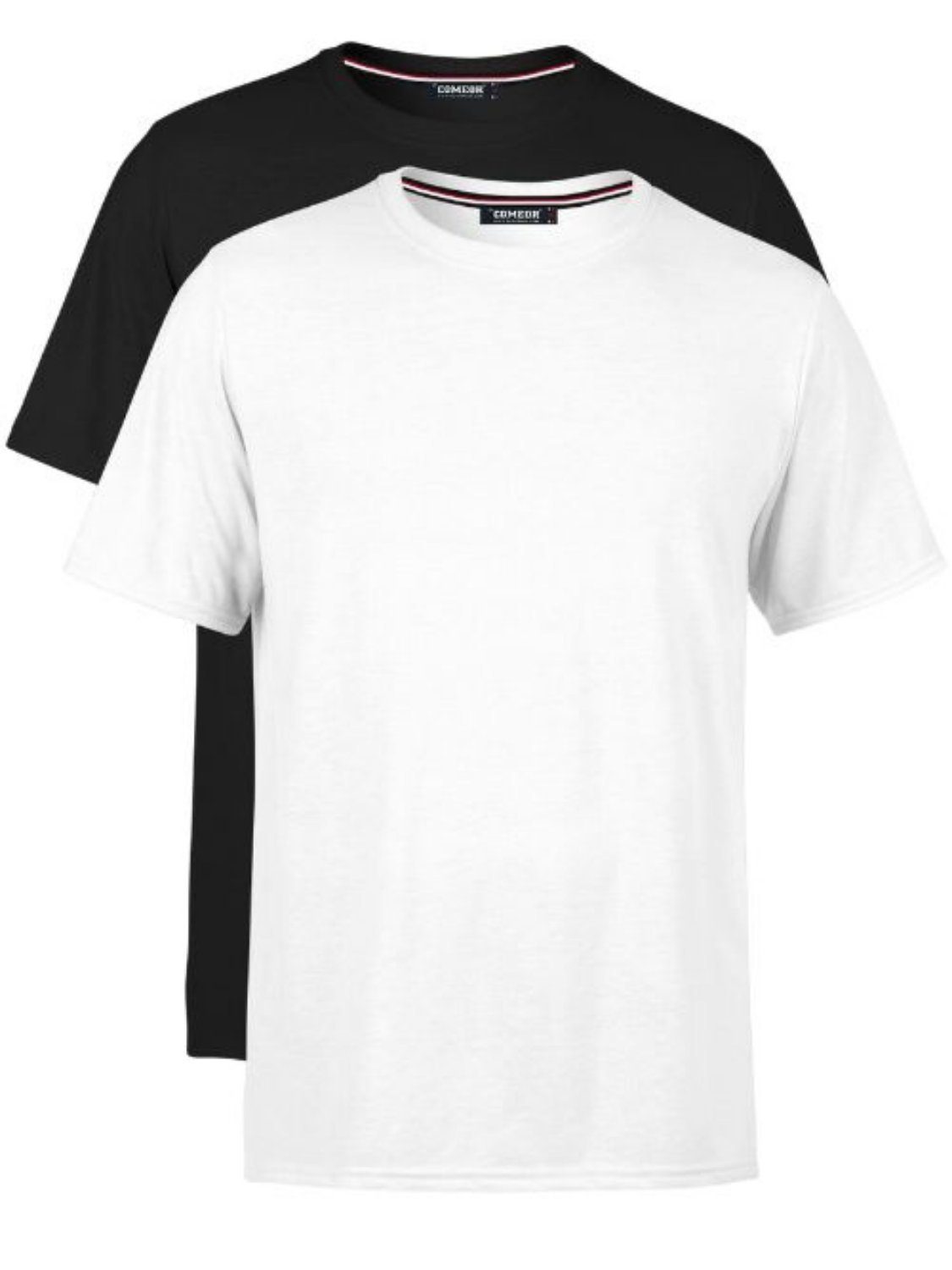 mit Schwarz-Weiß T-Shirts T-Shirt COMEOR Baumwolle Ärmel Abschluss (Packung, 2-tlg) gerader Basic Herren