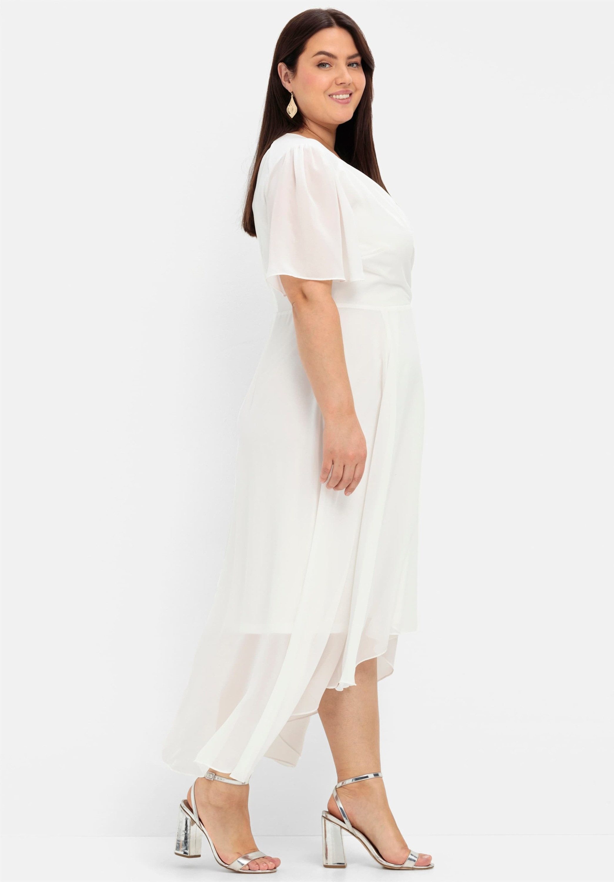Sheego Etuikleid Chiffonkleid Kurzarm im Lagenlook, mit Unterkleid