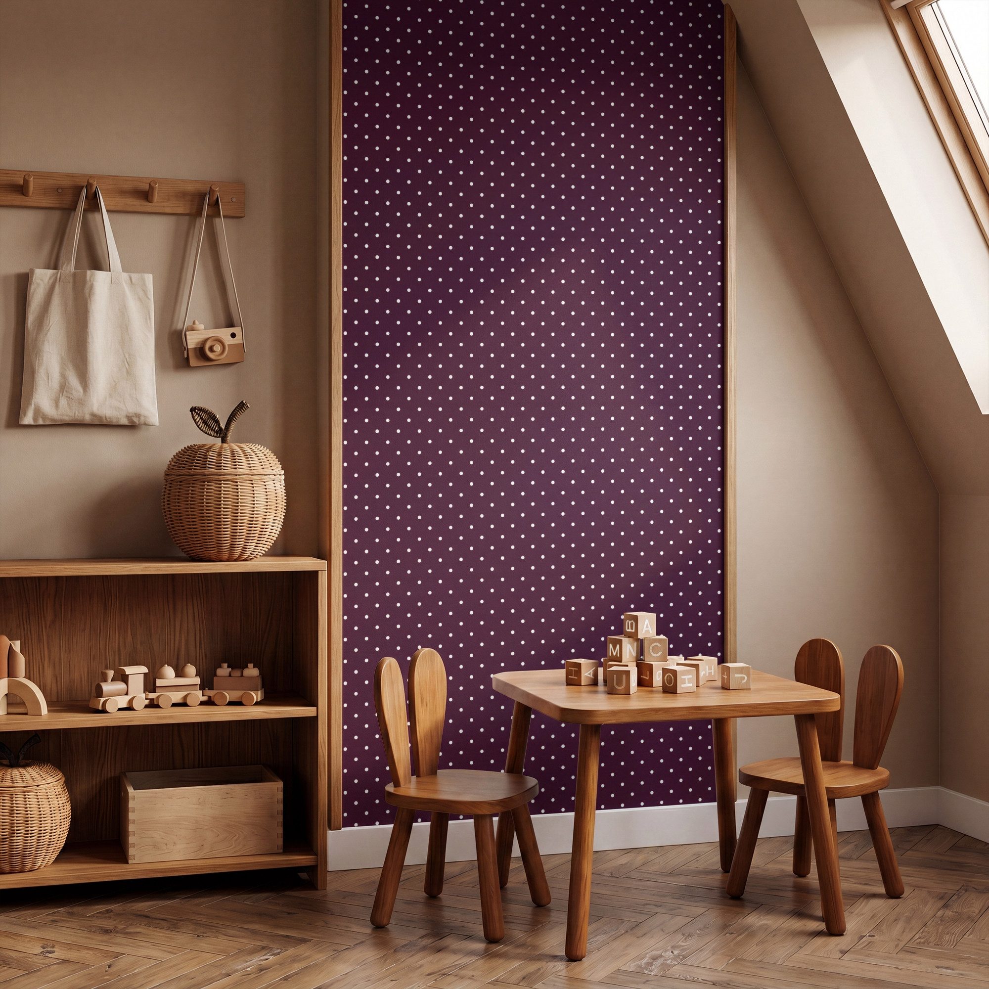 OnlyWow Fototapete Dots - Modern - Lila, Matt, bedruckt, Wandtapete, Schlafzimmer, Wanddekoration 100x220cm