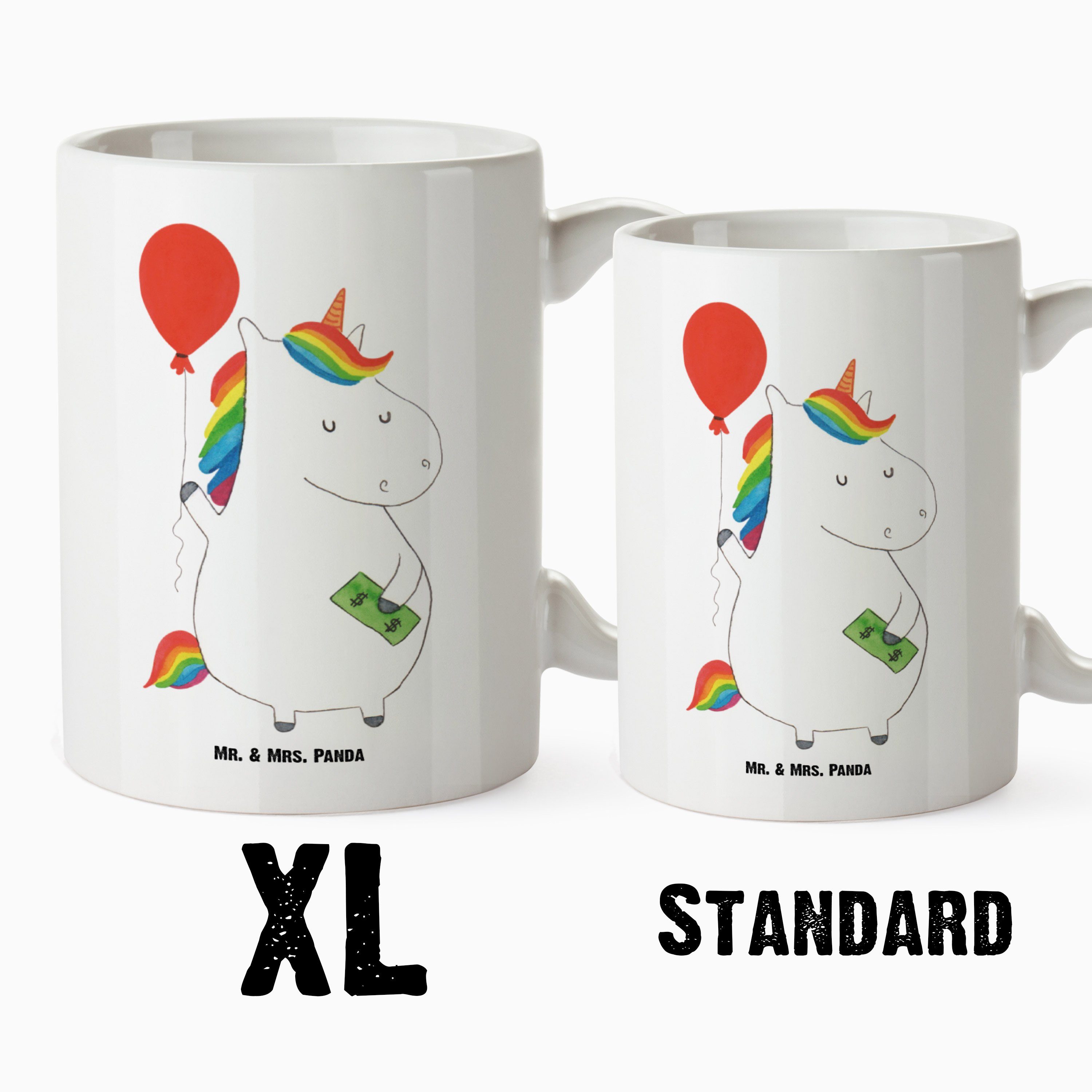 Deko, Keramik Weiß - & Luftballon - XL Tasse Mr. XL Pegasu, Panda Einhorn Mrs. Einhorn Becher, Geschenk, Tasse