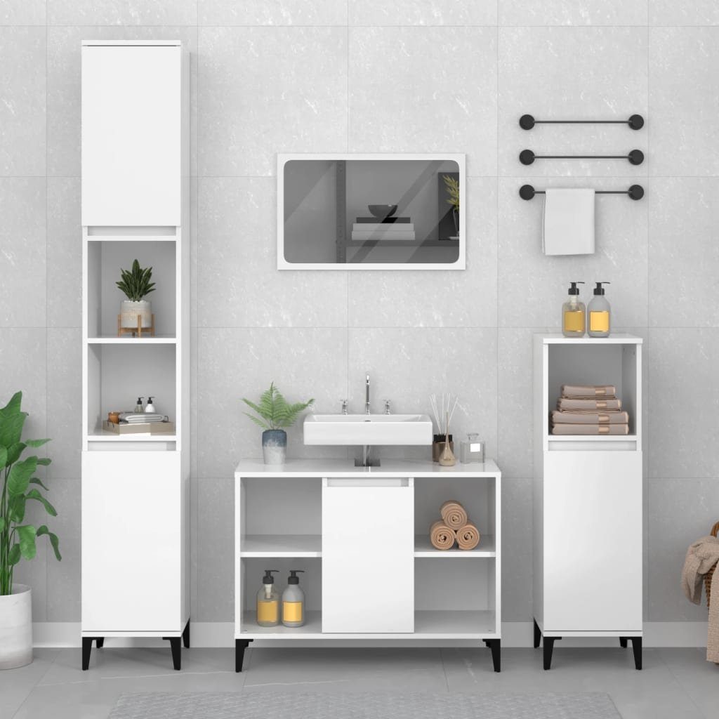vidaXL Badezimmerspiegelschrank Waschbeckenunterschrank Hochglanz-Weiß  80x33x60cm Holzwerkstoff (1-St) | Spiegelschränke