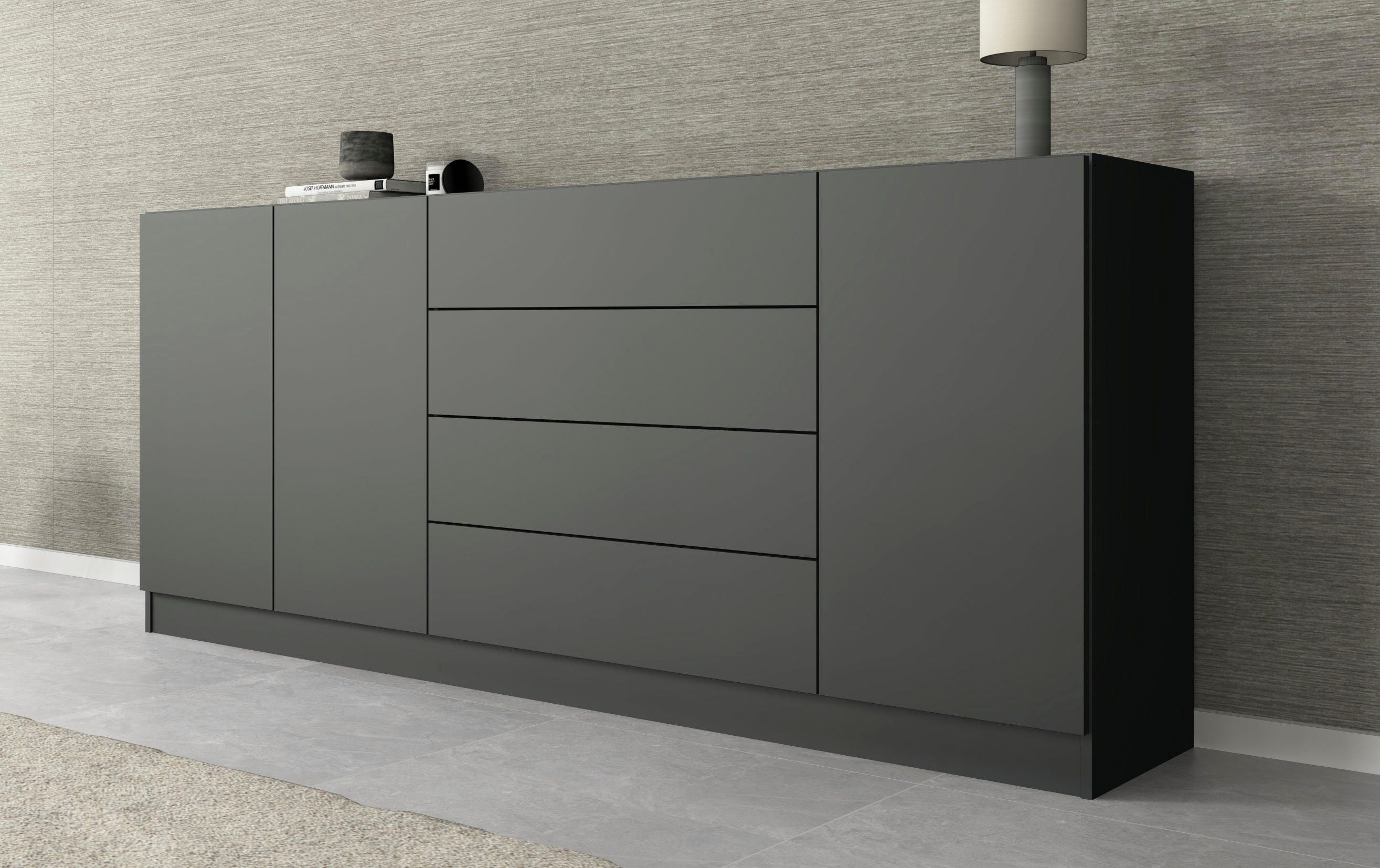 borchardt Möbel Sideboard Vaasa, Kommode mit 3 Türen und 4 Schubkästen auf Kugelführungen, Breite 190 cm