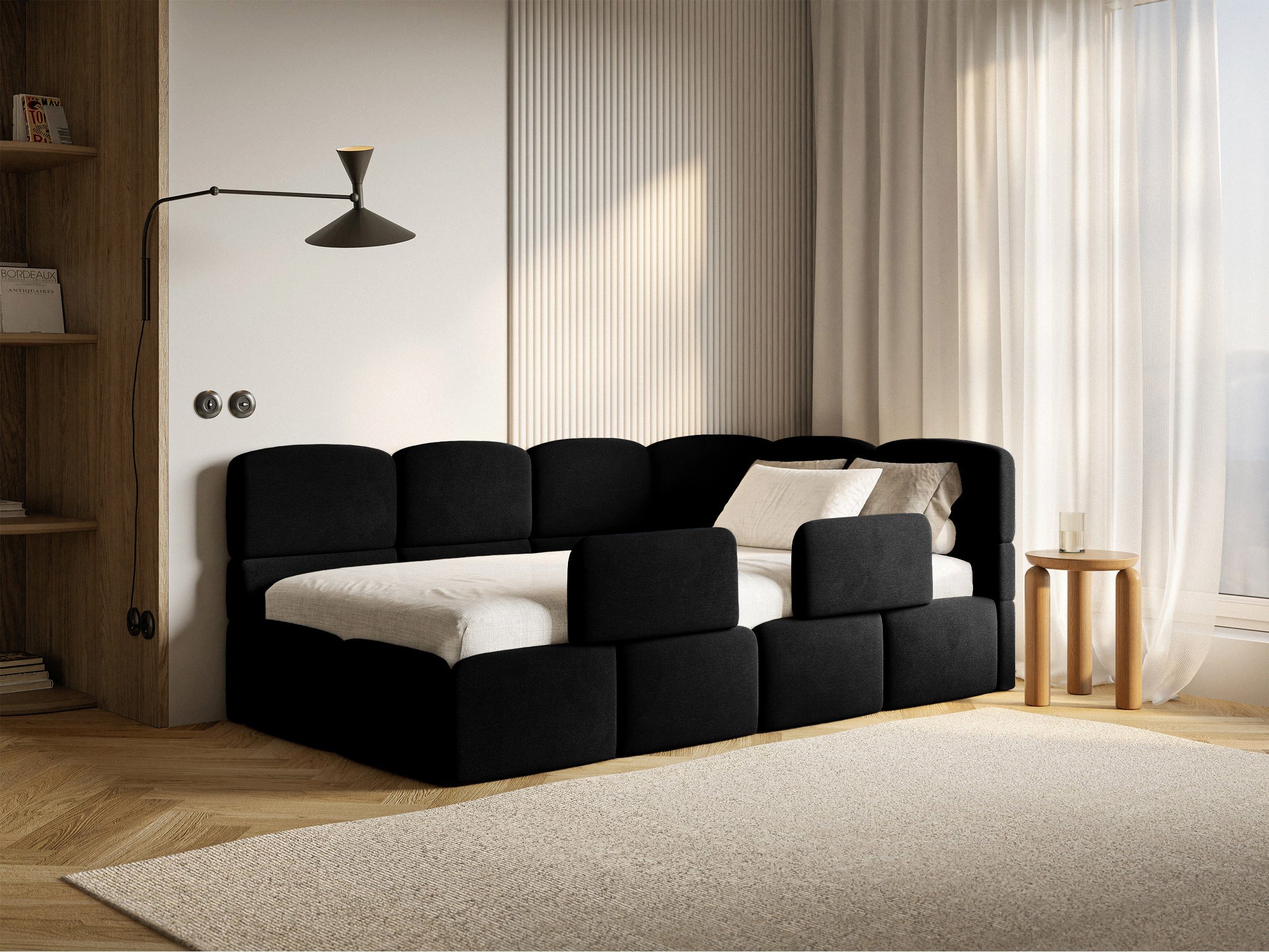 Selsey Kinderbett CLOUDY, Eck-Kopfteil, Matratze & Stauraum, Easy-Clean-Velours, 120x200 cm