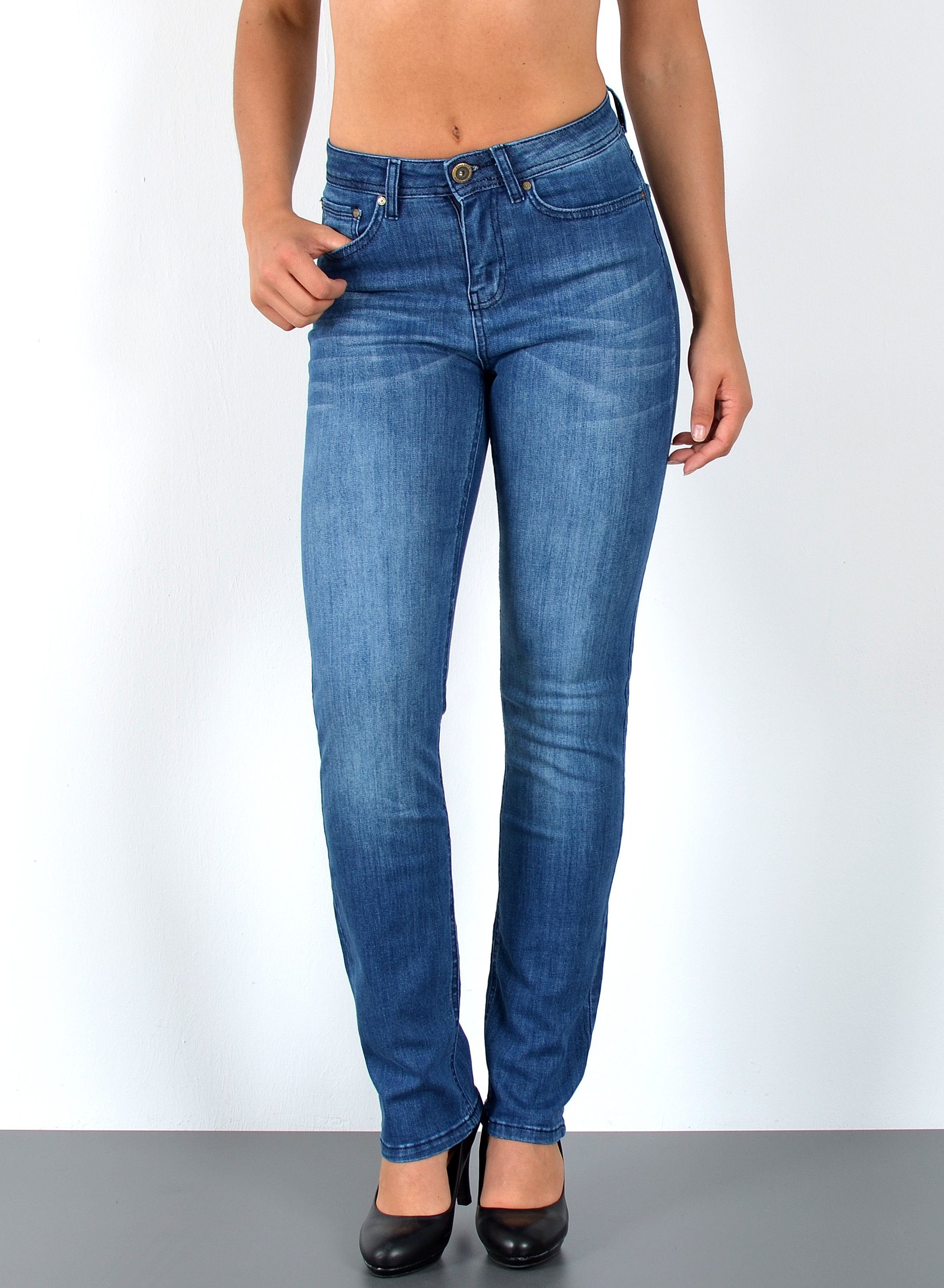 ESRA Straight-Jeans Damen Jeans Gerade hohe Leibhöhe Stretch-Jeans Damen Re günstig online kaufen