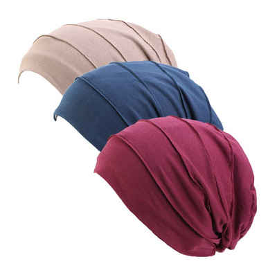 Leway Turban »3 Stück Baumwolle Kopftuch Mütze Seide gefütterte Mütze Ethnic Tuch Turban Deckel für Frauen«