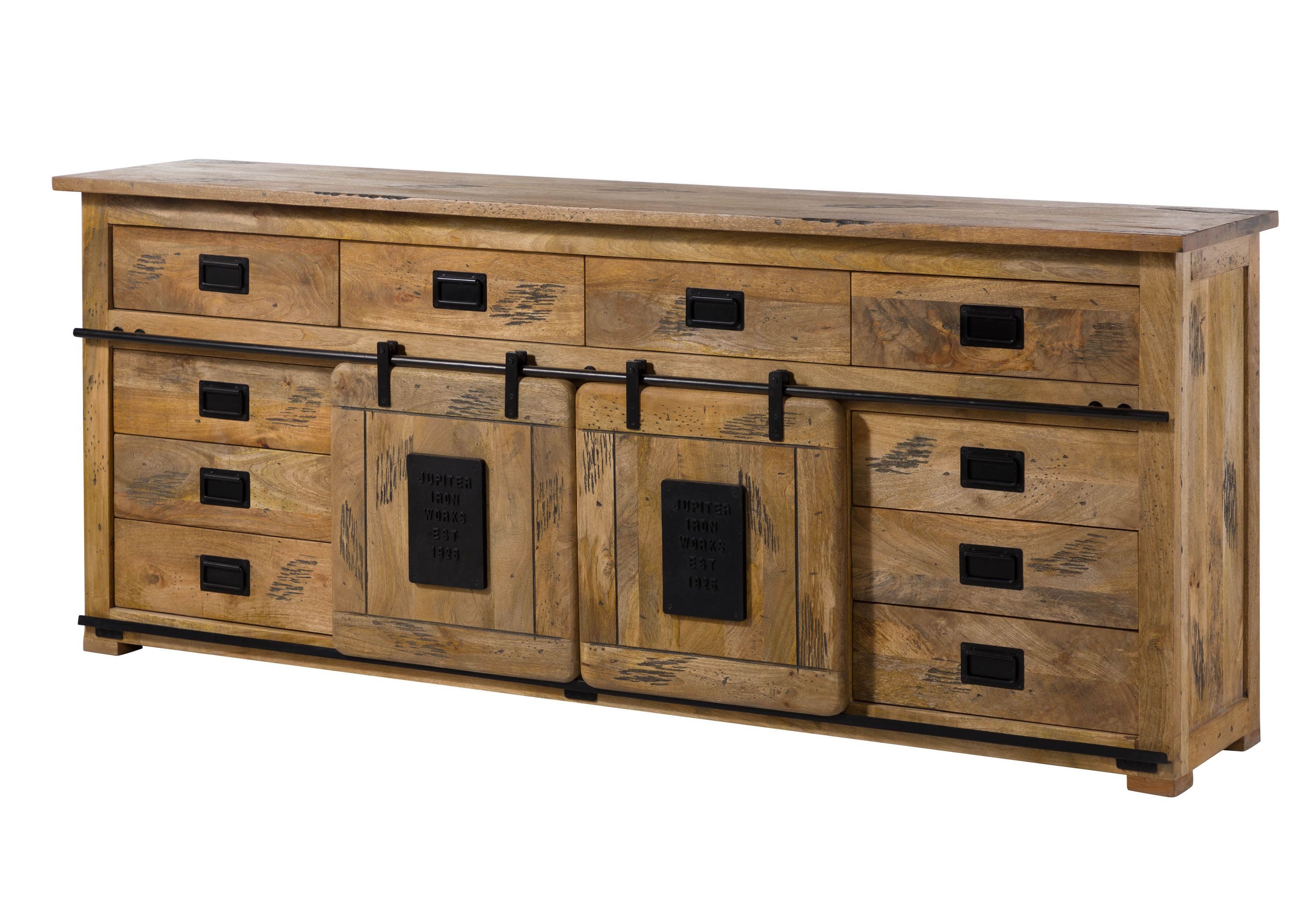 Massivmoebel24 Sideboard RAILWAY Mango Massivholz natur (Massivholz montiert 117 kg RAILWAY #192), Mango 220x45x90 (BxTxH) natur lackiert