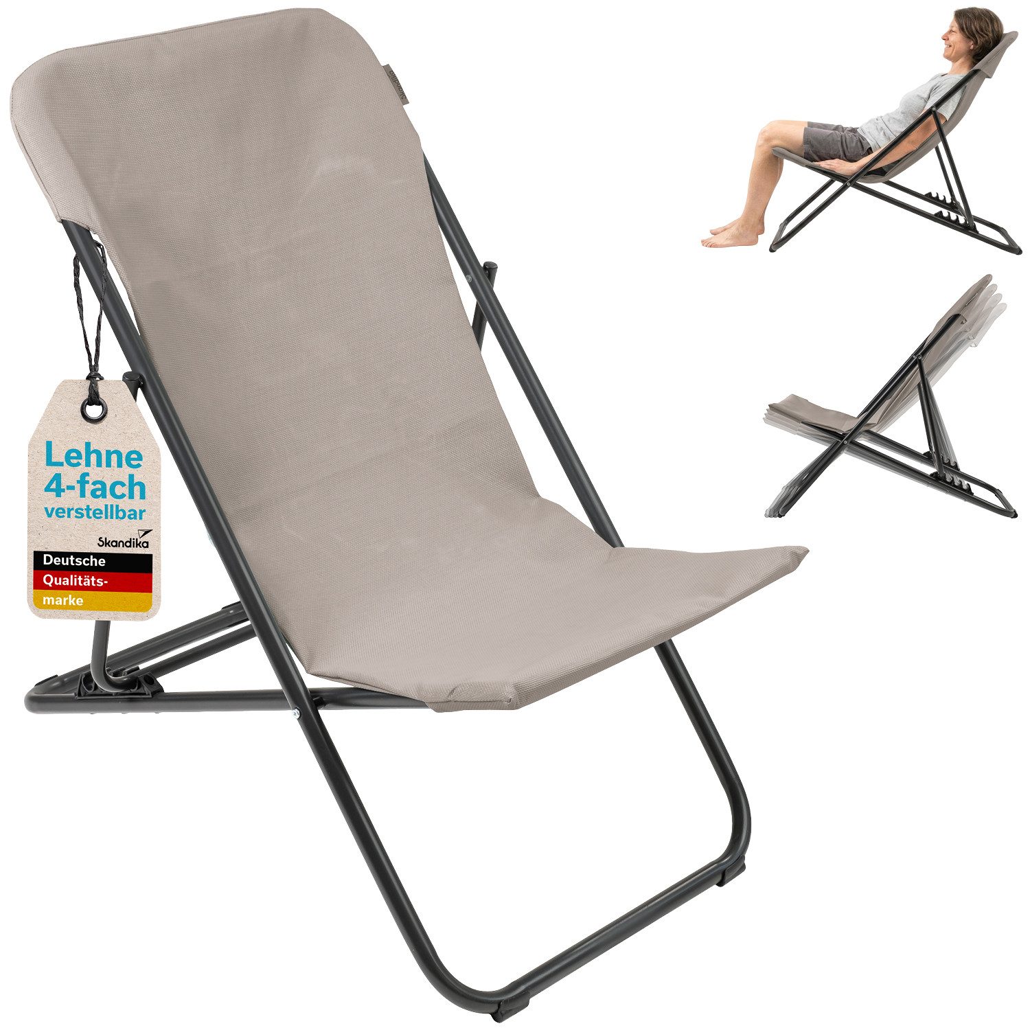 Skandika Campingstuhl Solmo, Campingstuhl mit verstellbare Rückenlehne, max. 120 kg (Maße 90×59×82cm, Pflegeleicht und schnell trocknend, Gewicht 5,7 kg), Stabiler Rahmen aus Stahl, Atmungsaktiv bei warmem Wetter