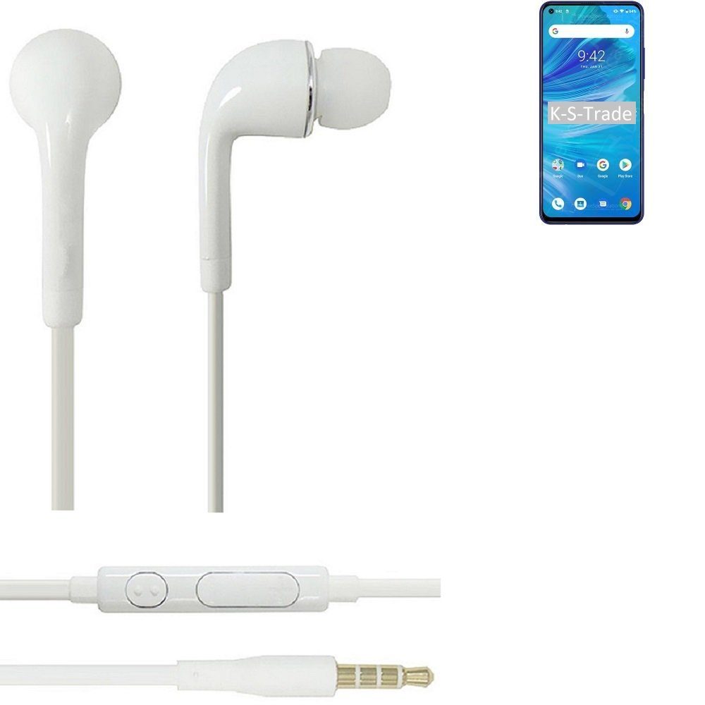 K-S-Trade für UMIDIGI F2 In-Ear-Kopfhörer (Kopfhörer Headset mit Mikrofon u Lautstärkeregler weiß 3,5mm)