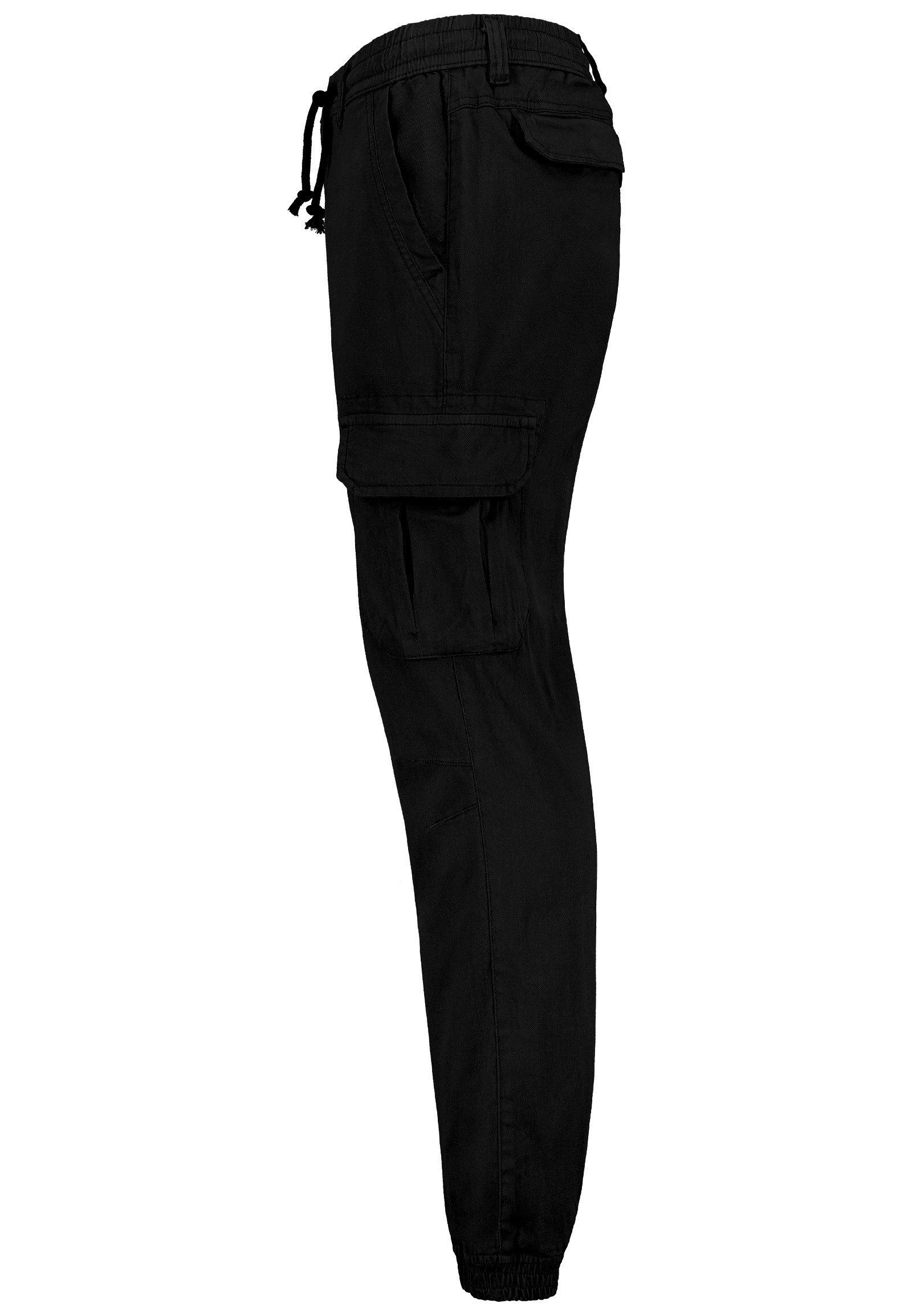 SUBLEVEL Cargohose mit elastischen Bündchen und Kordelzug für Herren Baumwolle Stretch Fit unifarben elastisch Reißverschluss