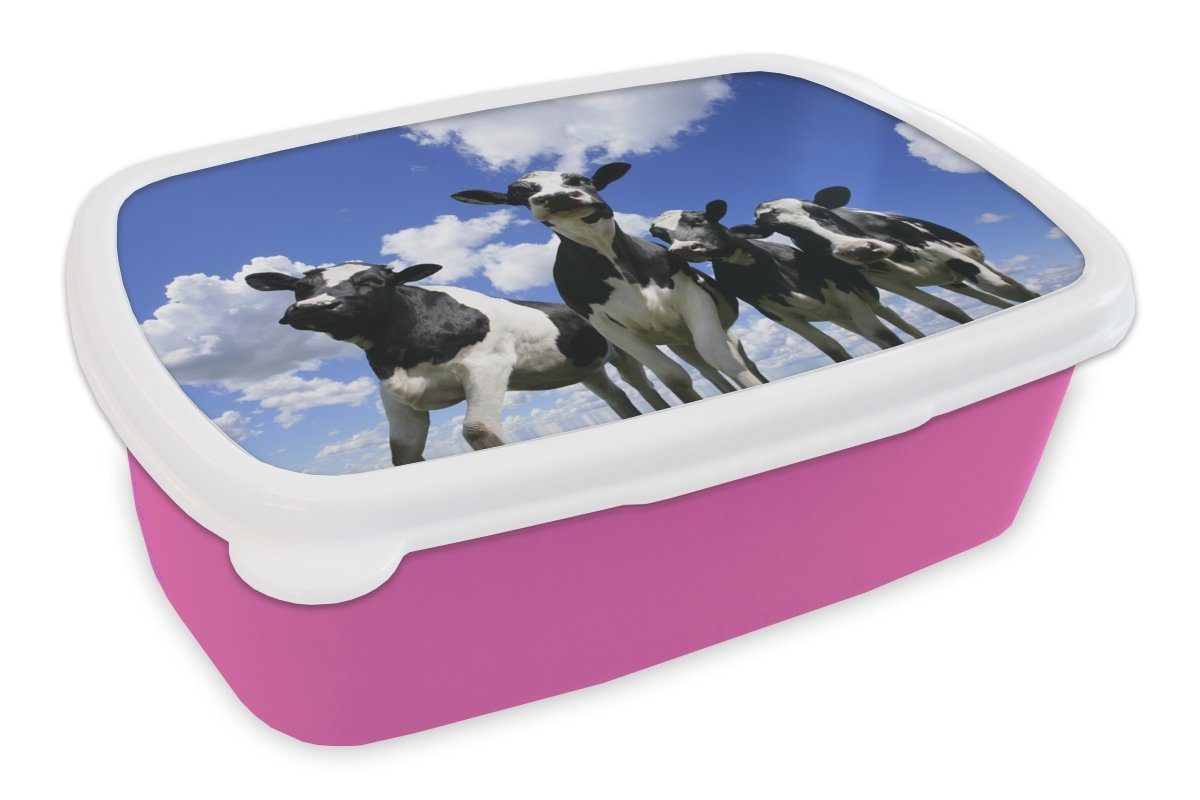 MuchoWow Lunchbox Kuh - Luft - Tiere, Kunststoff, (2-tlg), Brotbox für Erwachsene, Brotdose Kinder, Snackbox, Mädchen, Kunststoff rosa