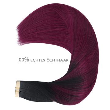 Wennalife Echthaar-Extension Echthaar-Extensions,Klebeband im Haar,tiefschwarz bis burgunderrot