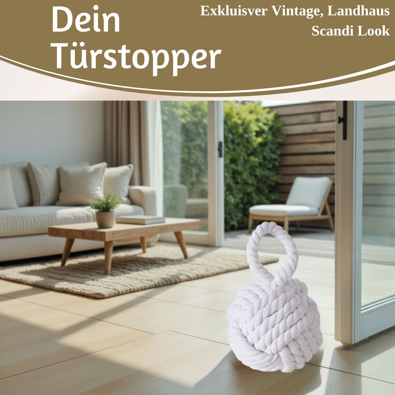 LS-LebenStil Bodentürstopper Boden Türstopper Malmö 23cm Weiß 1,3kg Jute Knoten Tragegriff Türpuffe (Handgearbeitet Bodenstopper Türpuffer Türhalter Türsack Türkeil Tür Stopper Sack Fensterstopper Boden Stopper Buchstütze, 1 St)