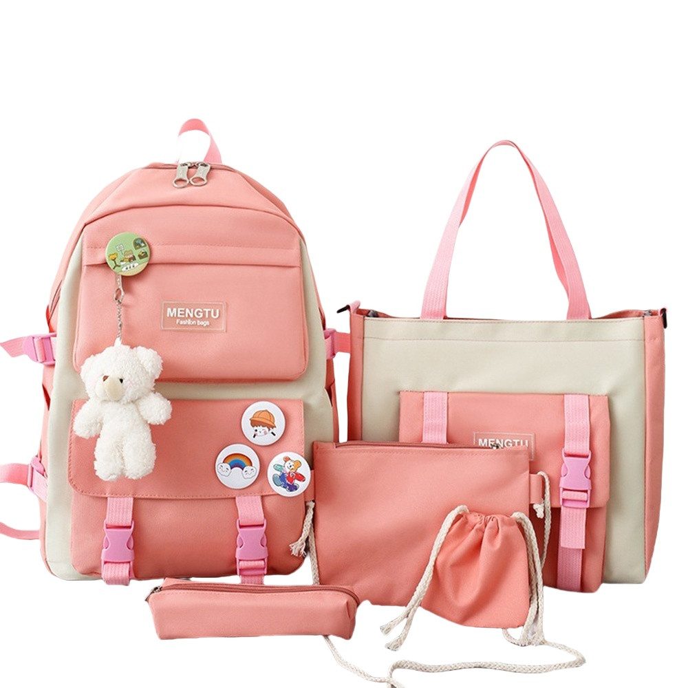 Coonoor Schulrucksack 5-teiliges Kawaii-Rucksack für Mädchen, Laptop-Tasche,Freizeitrucksack