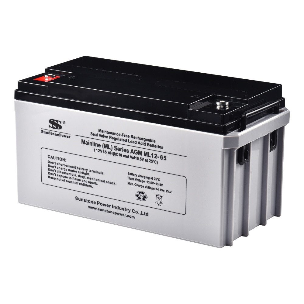 Sunstone Power 12 V 65Ah AGM Pufferbatterie Blei Säure Batteriespeicher PV Anlage Bleiakkus 65000 mAh (12 V), Wiederaufladbar, Wartungsfrei