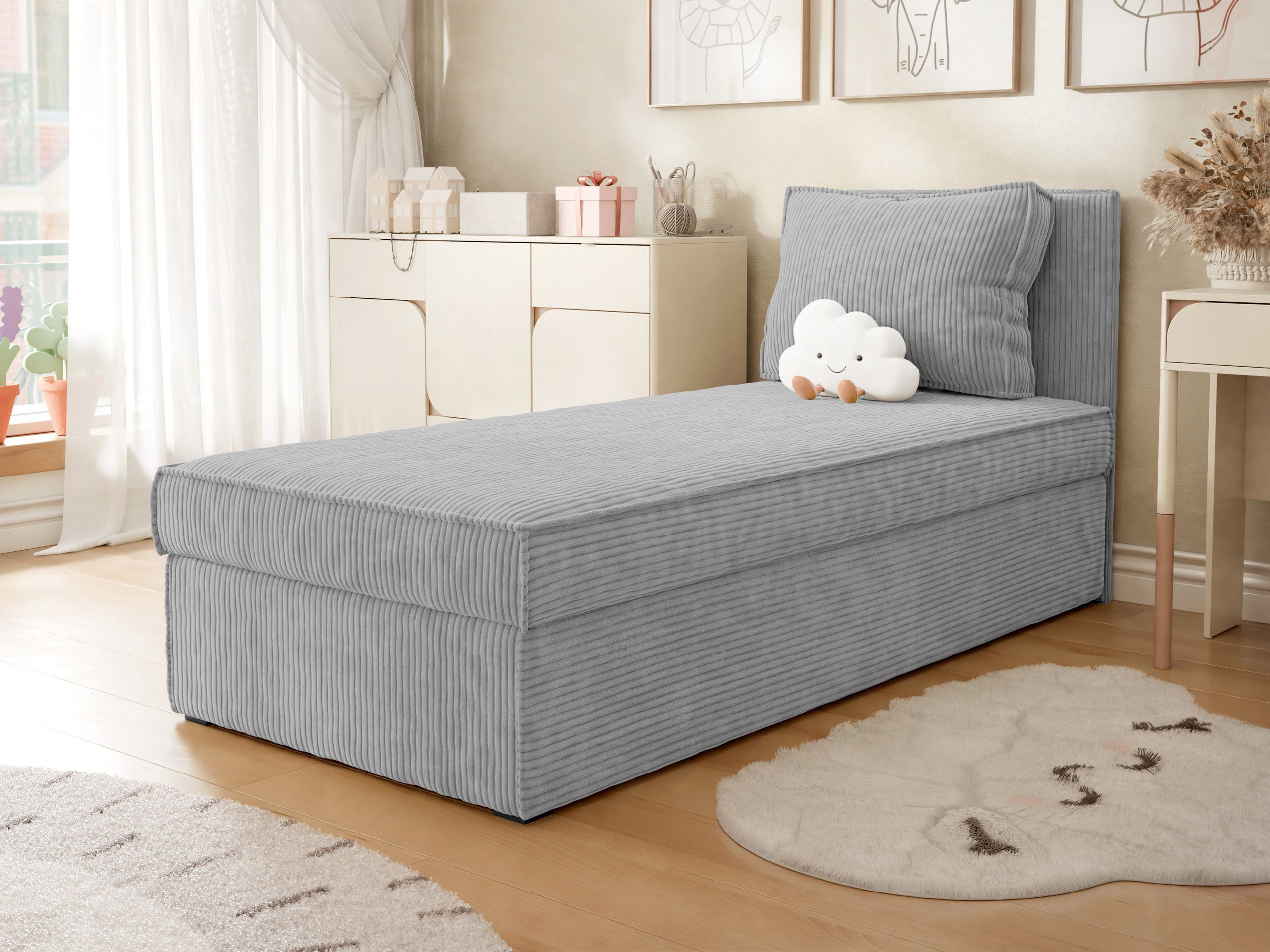 MIRJAN24 Boxspringbett Posi Cord (mit Bettkasten, Gepolstert Kopfteil), 205x92x91 cm