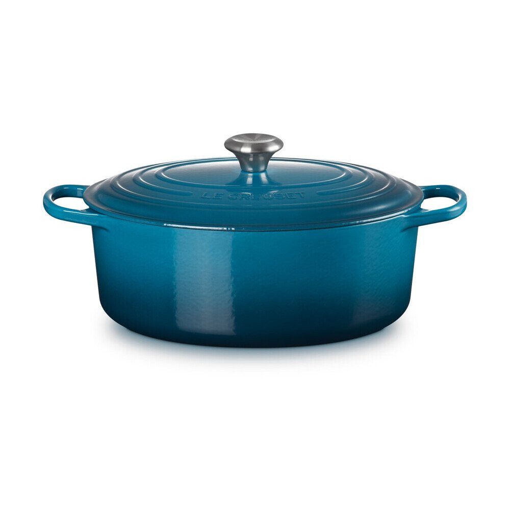 LE CREUSET Bräter Bräter mit Deckel 31 cm Signature Deep Teal, Emailliertes Gusseisen (Kochtopf-Set, 4x Mini), Schmortopf, Cocotte, Bratentopf, ca. 6-7 Personen, Ø31cm, Gusseisen