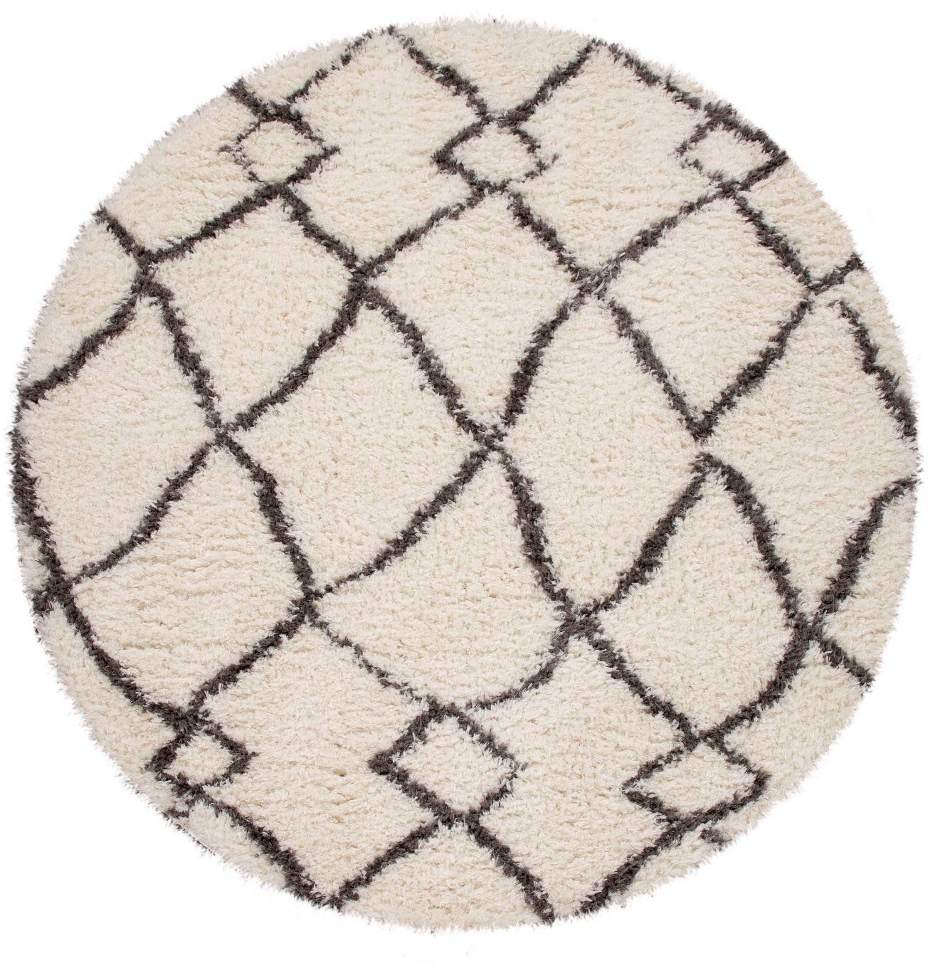 Paco Home Hochflor-Teppich Orebro 170, rund, Höhe: 44 mm, modernes Rauten M günstig online kaufen