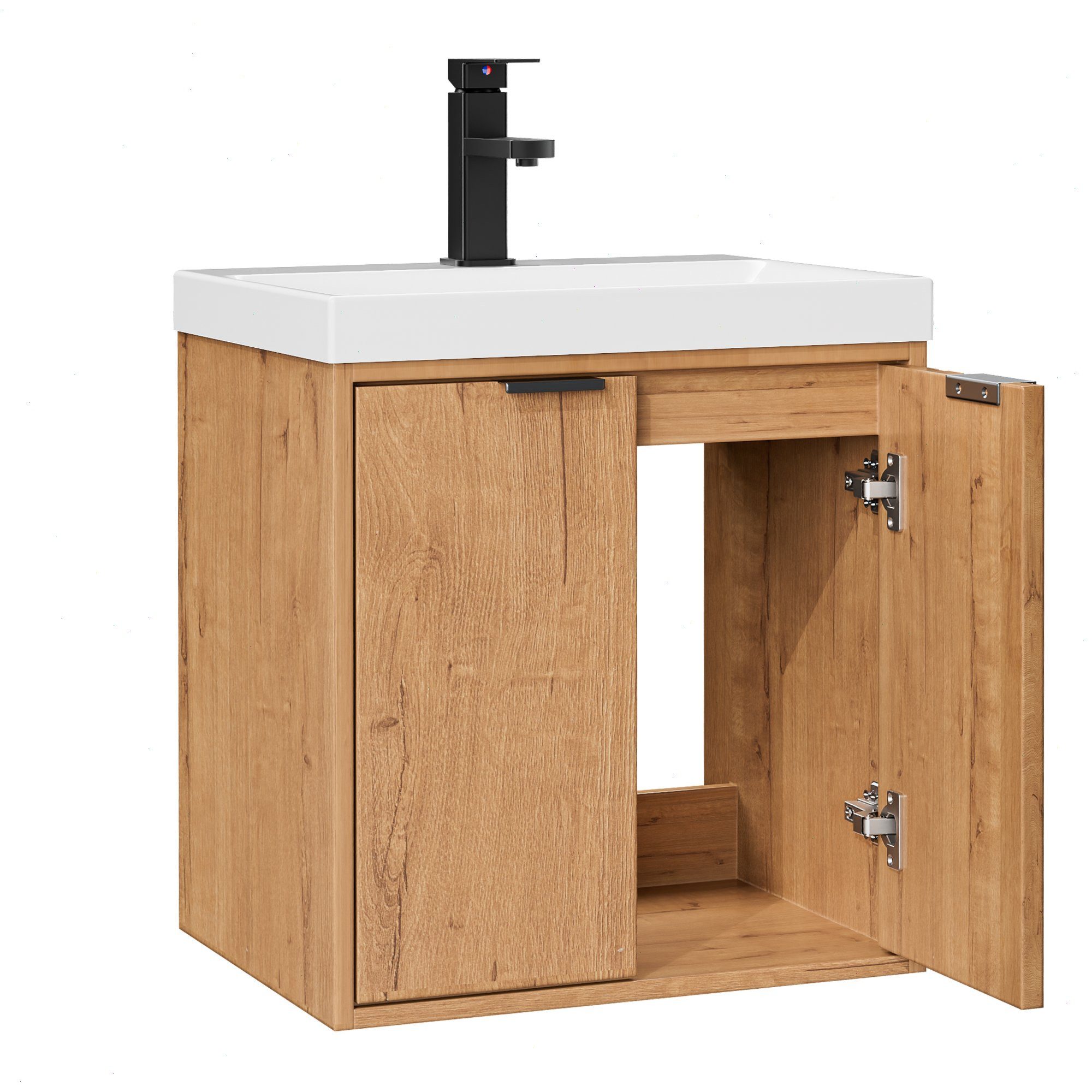 UEV Waschtisch klein Waschbecken mit Unterschrank set Badmöbel Gäste-WC hängend 49cm (Waschplatz ausreichend Stauraum,Badmobel Set fur Badezimmer, Unterschrank mit Harzbecken Wasserhahn Pop-up-Ablassventil)