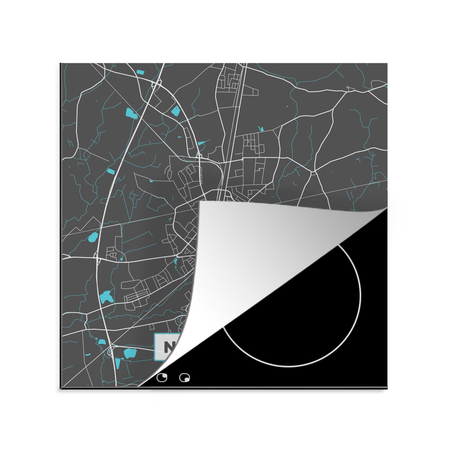 Karte, Stadtplan Ceranfeldabdeckung, für - 78x78 - tlg), Deutschland Blau Arbeitsplatte (1 - cm, MuchoWow Neumünster küche Vinyl, Herdblende-/Abdeckplatte -