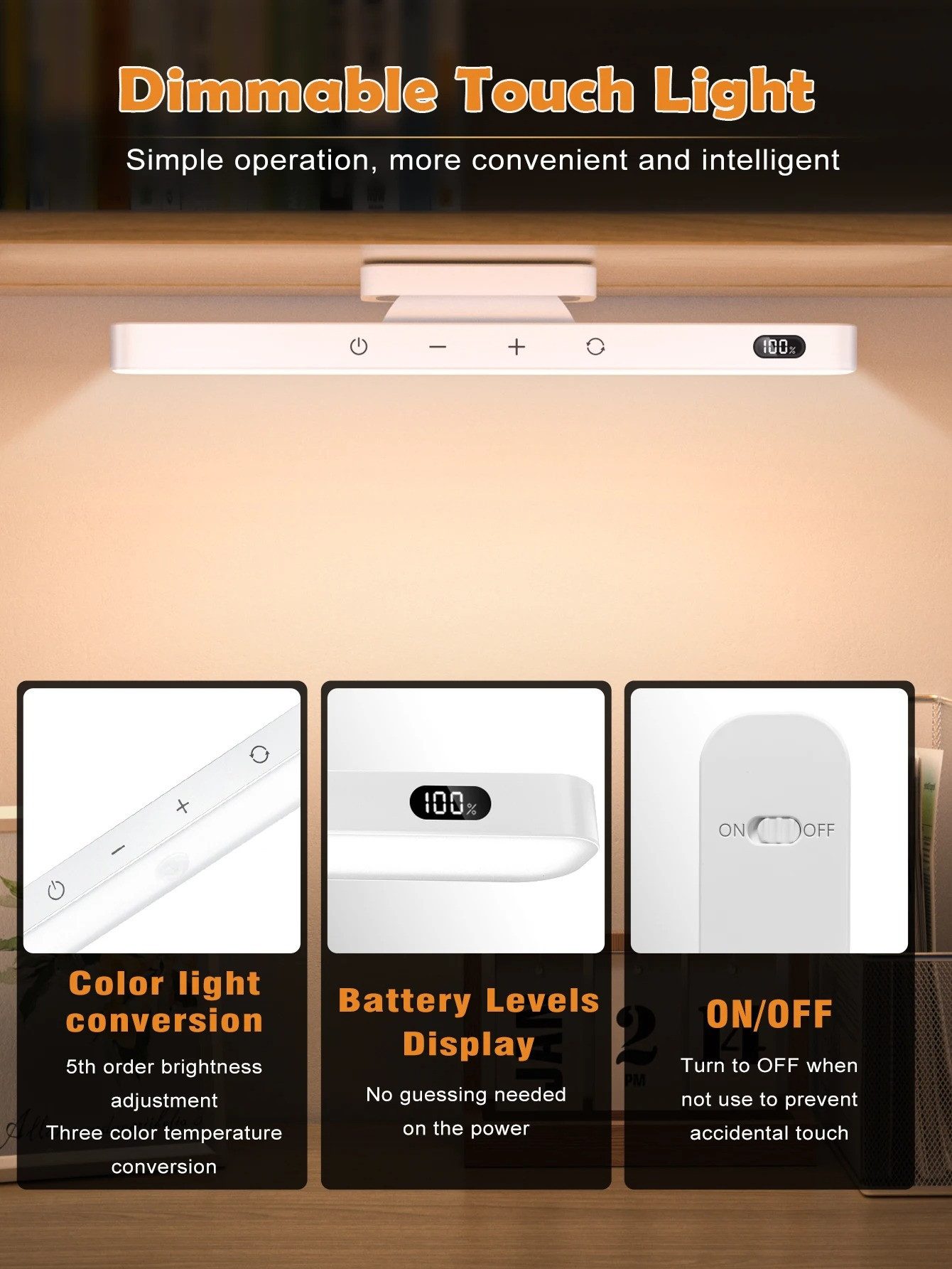 Athlix Schreibtischlampe Touch Tischlampe magnetische Schreibtischlampe Schrank, Spiegel, LED fest integriert – Bild 2 von 5