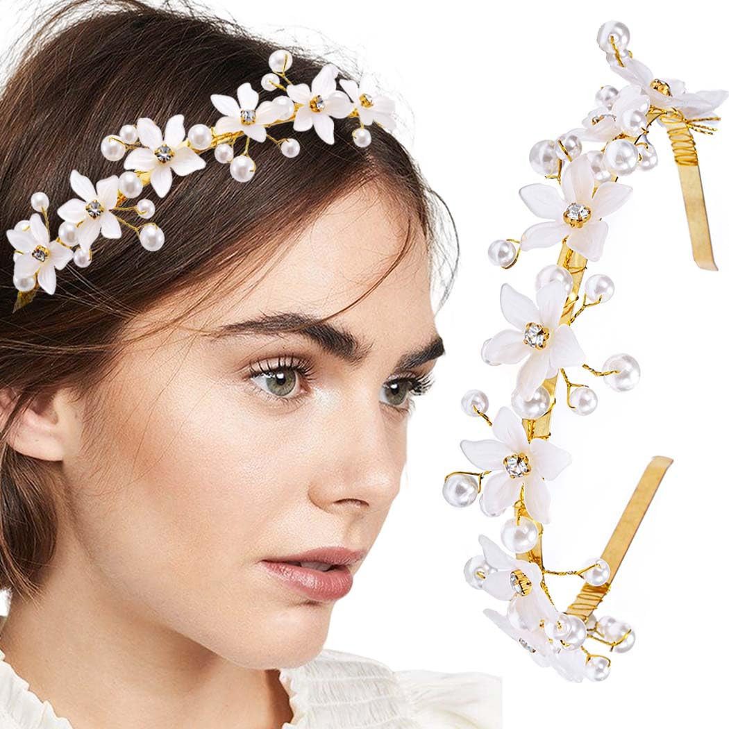 ZEUOPQ Diadem Kristall Blume Stirnband Kopfschmuck Strass Blumen (1-tlg), Gold-Haarbänder Blumenmädchen Brautstirnbänder