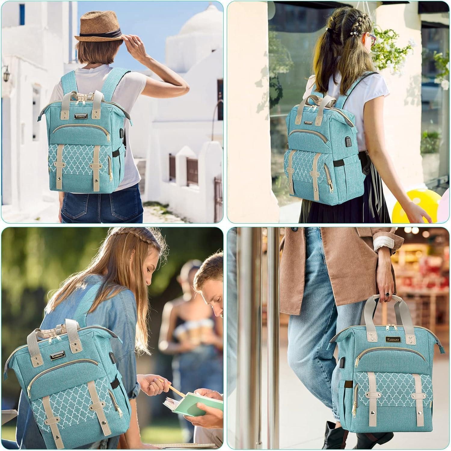 LuxusKollektion Laptoprucksack Rucksack Damen Schulrucksack USB Laptopfach 15,6 Zoll Grün