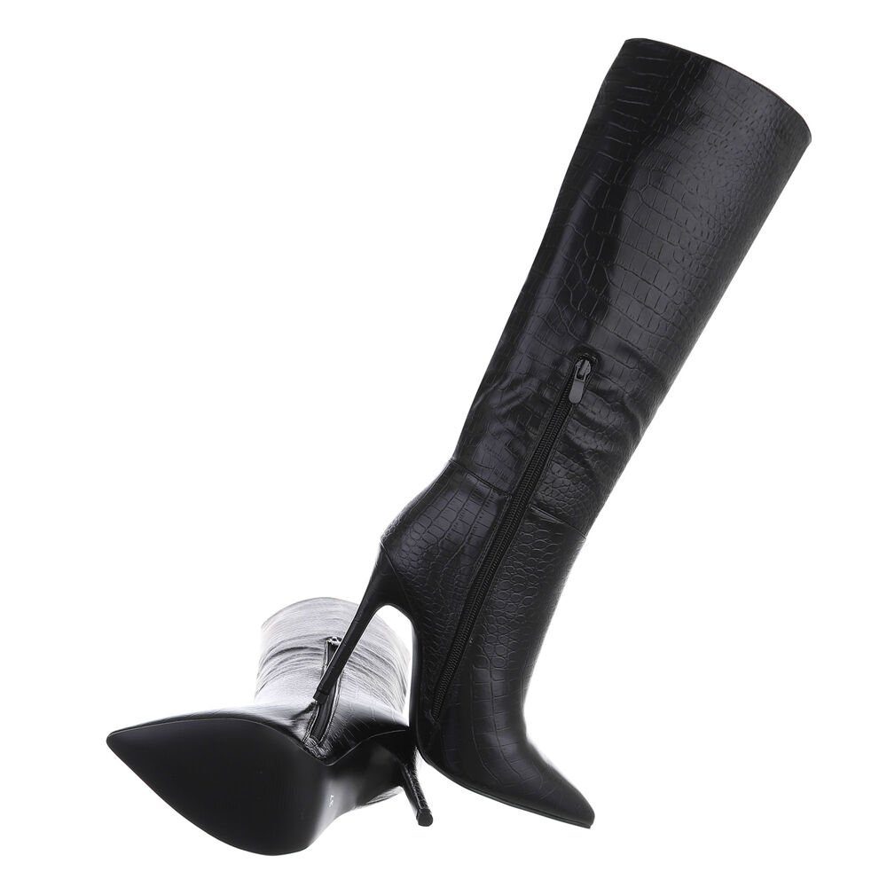 Ital-Design Damen Elegant High-Heel-Stiefel Schwarz High-Heel Pfennig-/Stilettoabsatz in Stiefel