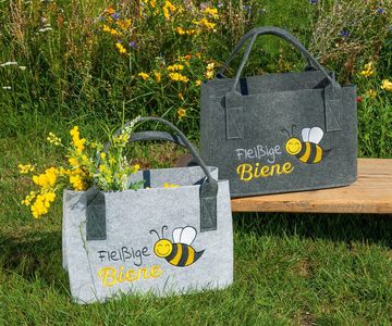 GMD Living Tragetasche BIENE (2-tlg), hellgrau & dunkelgrau, mit Schrift "Fleißige Biene" und Bienenmotiv