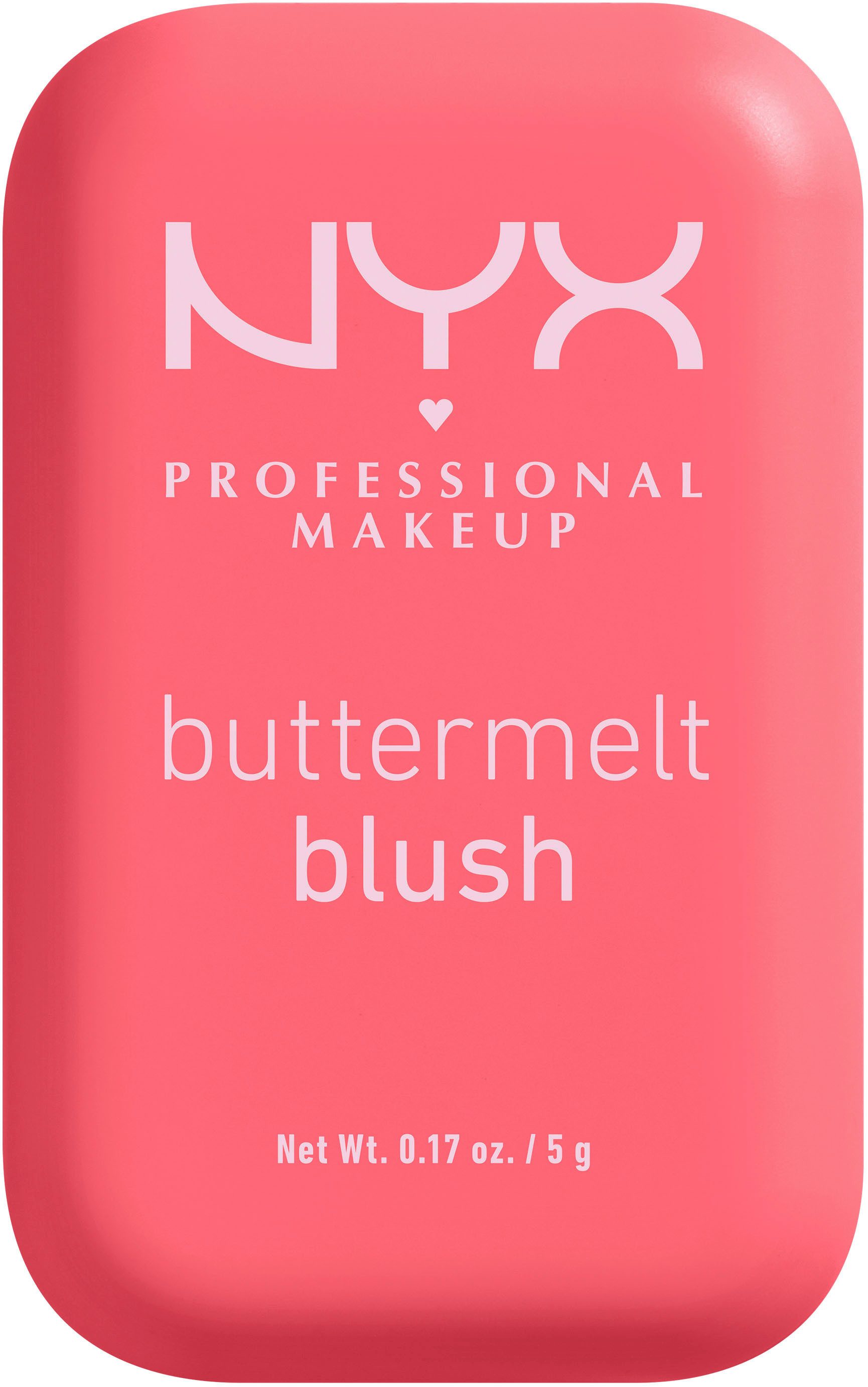 NYX Rouge Makeup Buttermelt Blush, Cremige, leichte Textur, variable Deckkraft, pflegende Formel.
