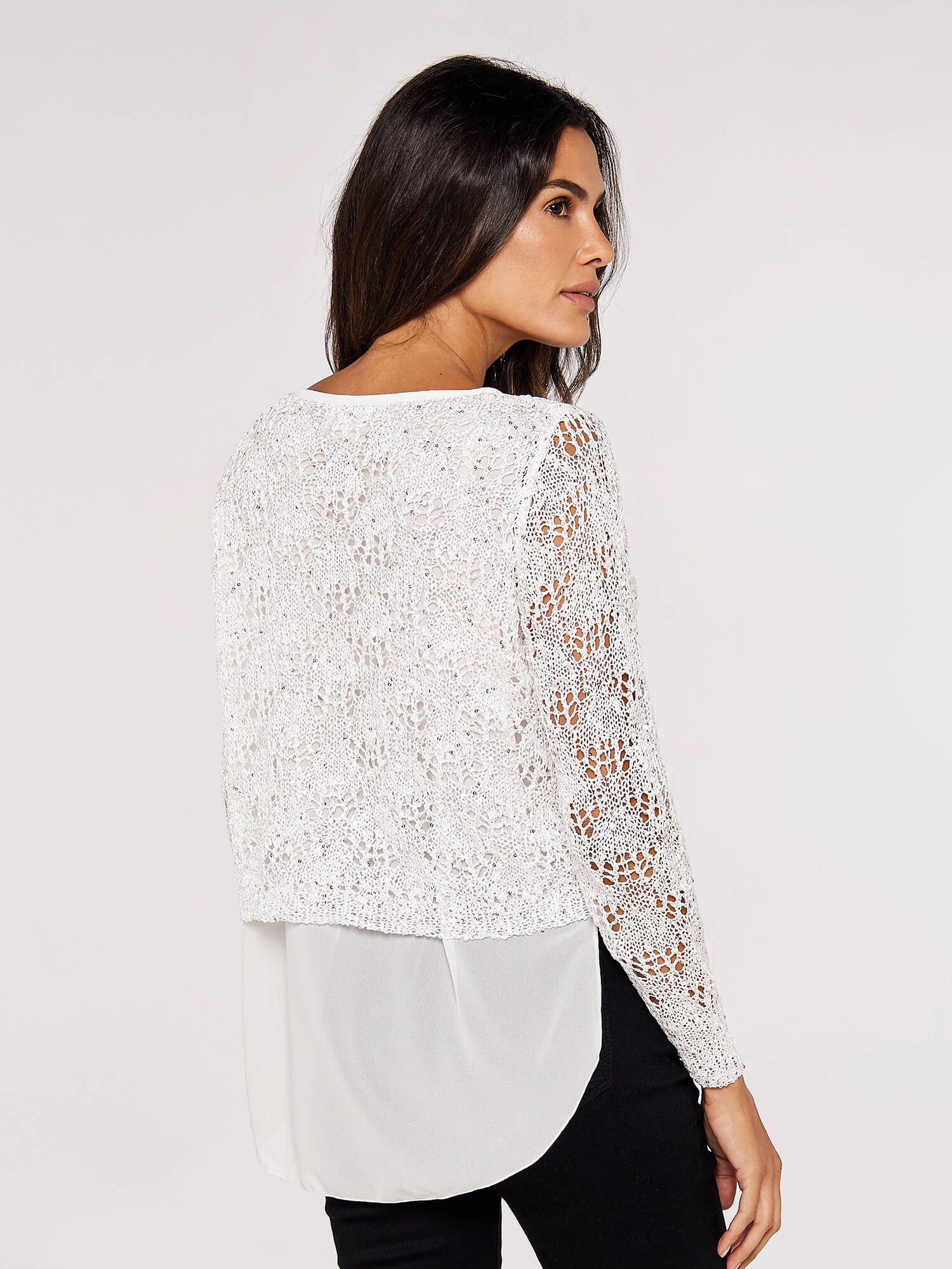 Apricot Strickpullover Lochmuster-Pullover (1-tlg) im Lagenlook