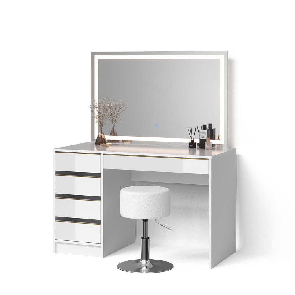 Livinity® Schminktisch Imola, Weiß/Gold/Gold, mit LED-Spiegel und Hocker günstig online kaufen