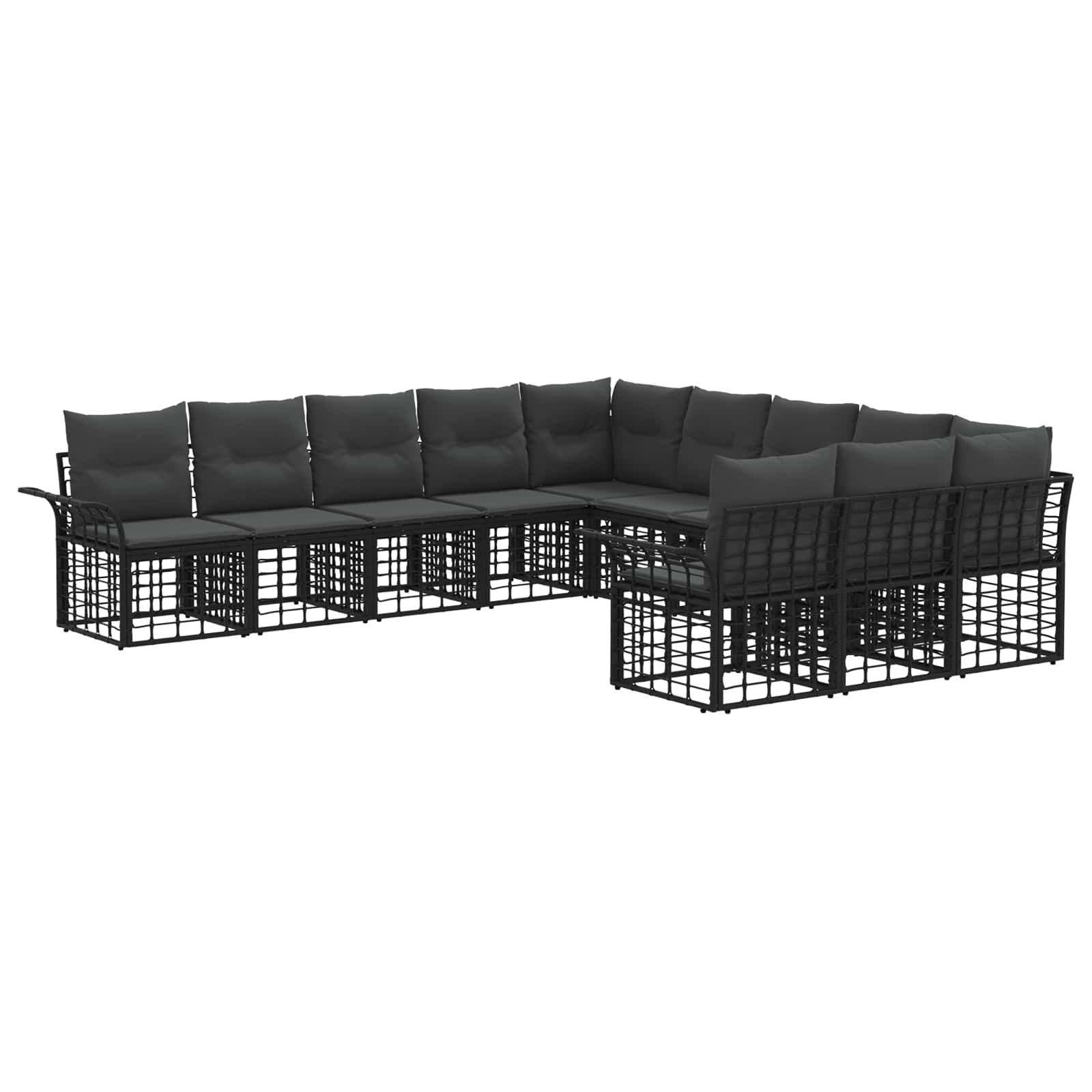 vidaXL Gartenlounge-Set Outdoor-Sofagarnitur 11 pcs Schwarz und Dunkelgrau Polyester, (11-tlg)