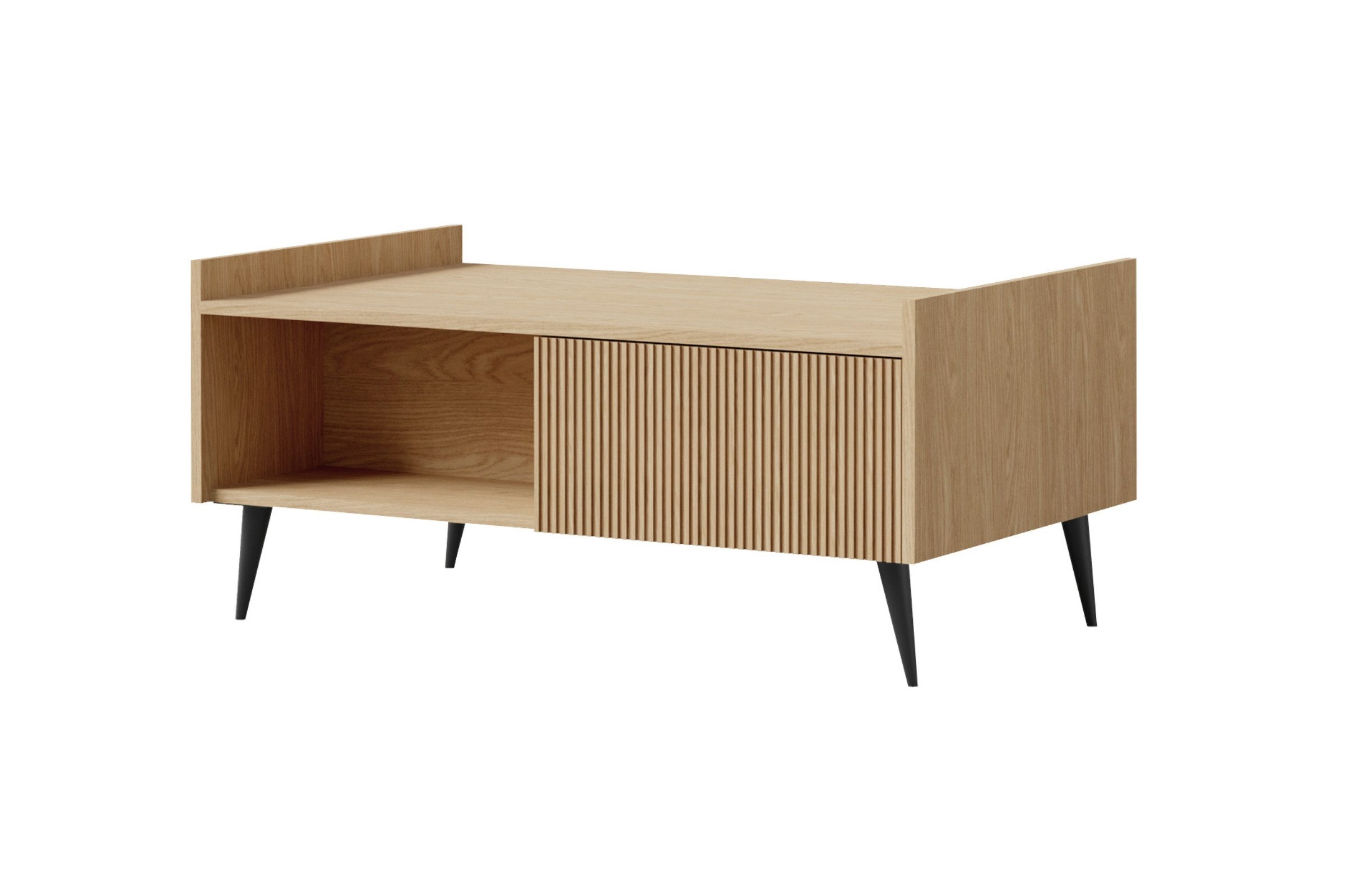 Deine Möbel 24 Couchtisch DALIA 09 mit Stauraum, Klappe und Riffelfront, 100 cm (Set, 1-St., DALIA - Kollektion), in Frühlingseiche, stabile schwarze Metallfüße