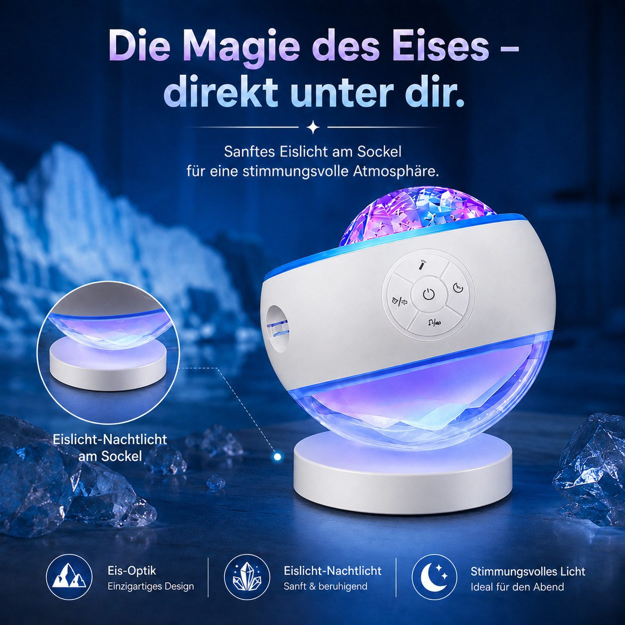 Futicare Nachtlicht LED Sternenhimmel Projektor mit Nordlicht, 16 Farben & 300 Lichtmodi, 5 Motive, Bluetooth-Lautsprecher, 10 Weißrausch-Klänge, Fernbedienung  – Bild 4 von 5