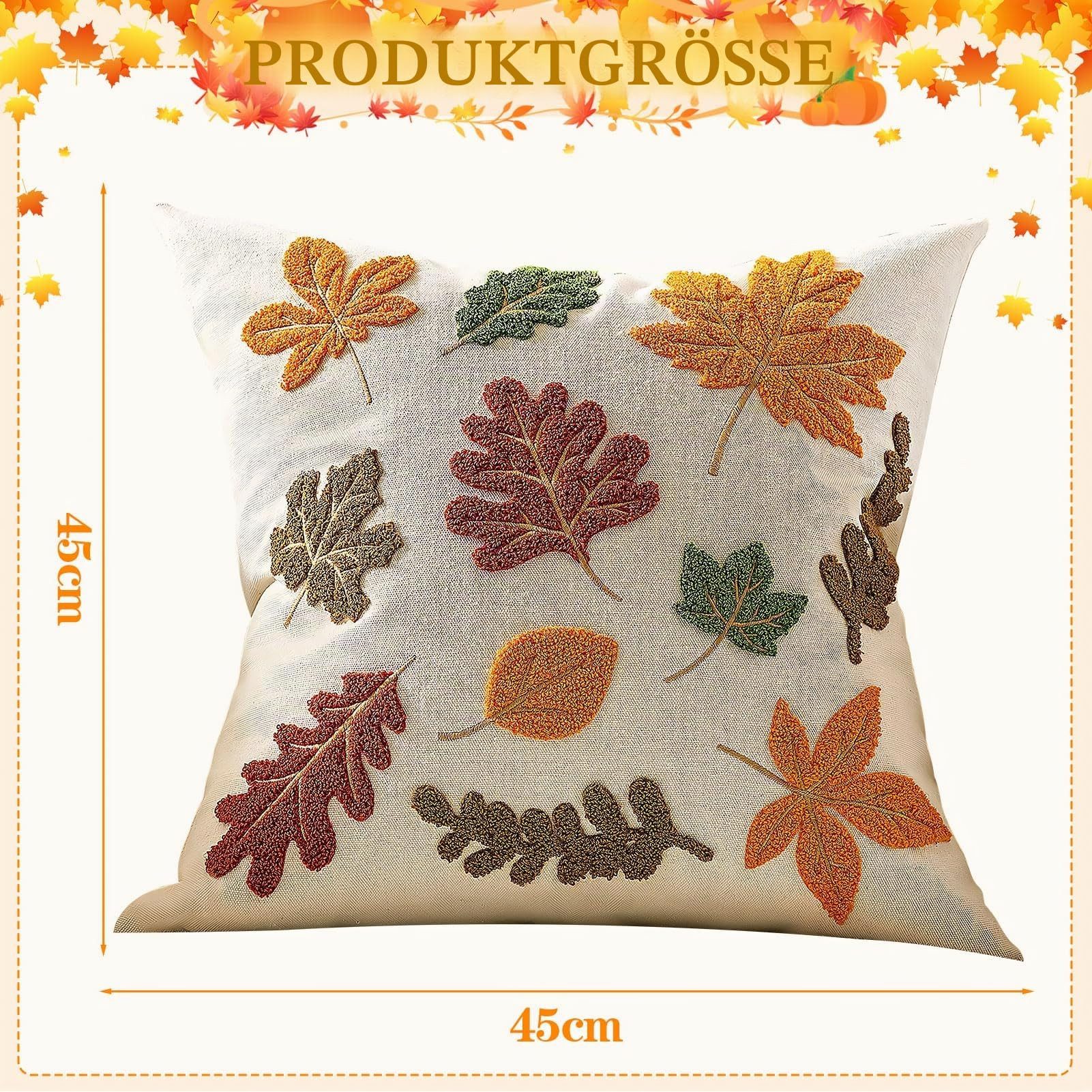 Sorvyzxn Kissenbezug 45x45 cm Herbstdeko, Kissenhülle mit 3D-Stickerei und Leinenoptik, (2 Stück), Ahornblatt Muster, Dekokissen Bezug für Sofa Wohnzimmer Schla – Bild 2 von 5