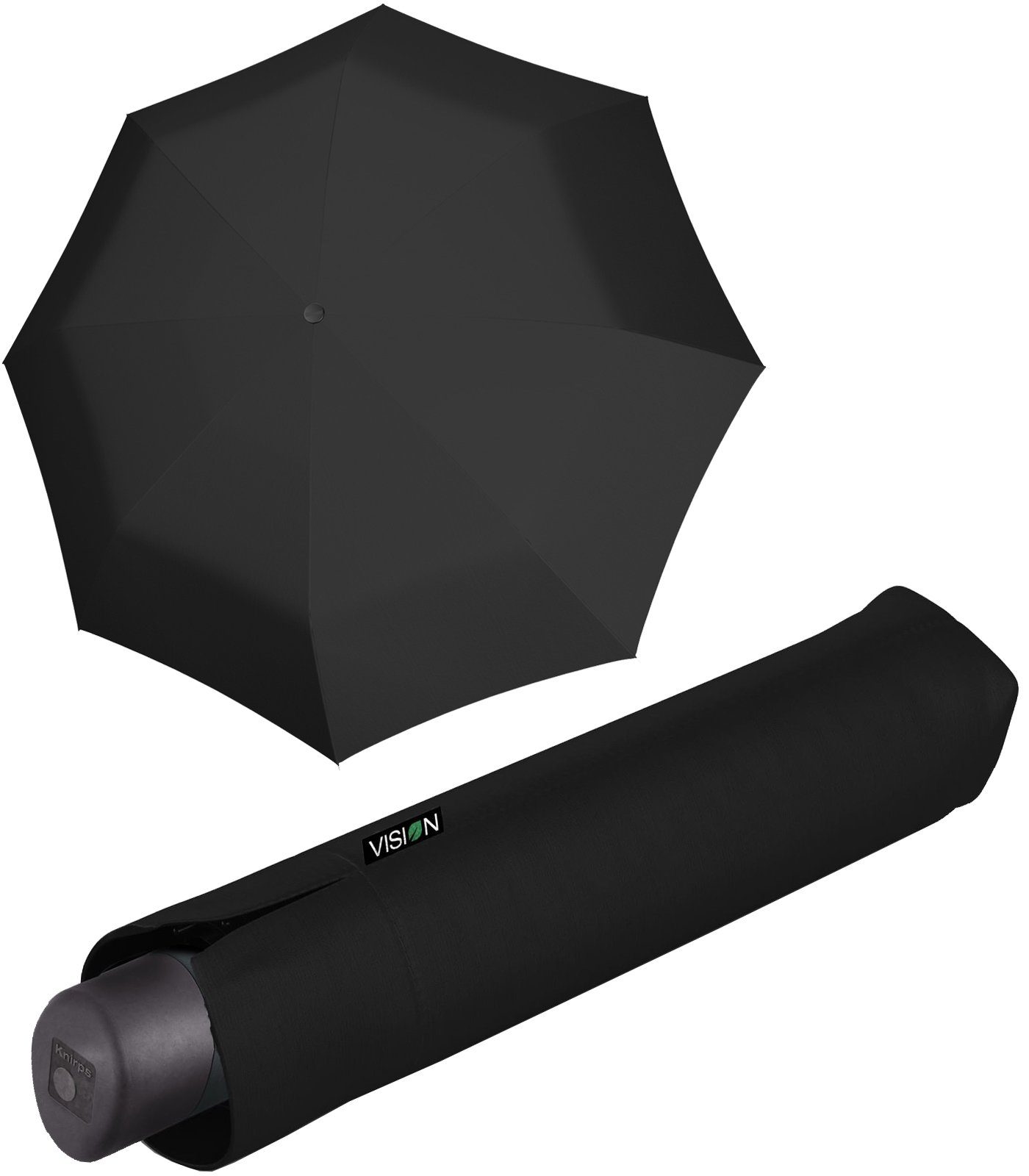 Knirps® Taschenregenschirm - nachhaltiger Damen-Regenschirm, - PFC-frei schwarz root recyceltes Vision PET, beschichtet Manual