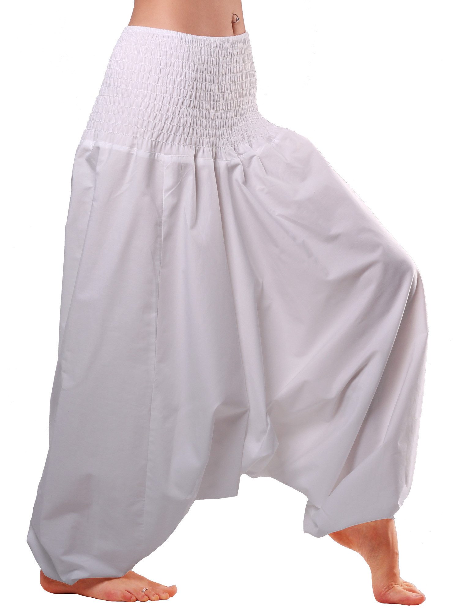 Leucht-Welten Haremshose Extragroße Haremshose XXL Aladinhose für Damen und Herren Weiß Pumphose aus Baumwolle