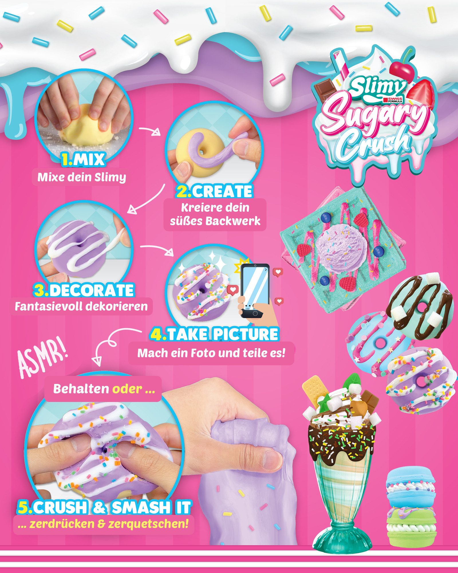 Slimy® Knetform-Set Sugary Crush - Super Creator's Set (1-tlg), Slime und Knete Kreativ-Set zum selber Mischen, Formen und Dekorieren – Bild 4 von 5