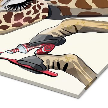 Posterlounge Acrylglasbild Wyatt9, Giraffe beim Zähneputzen, Badezimmer Illustration