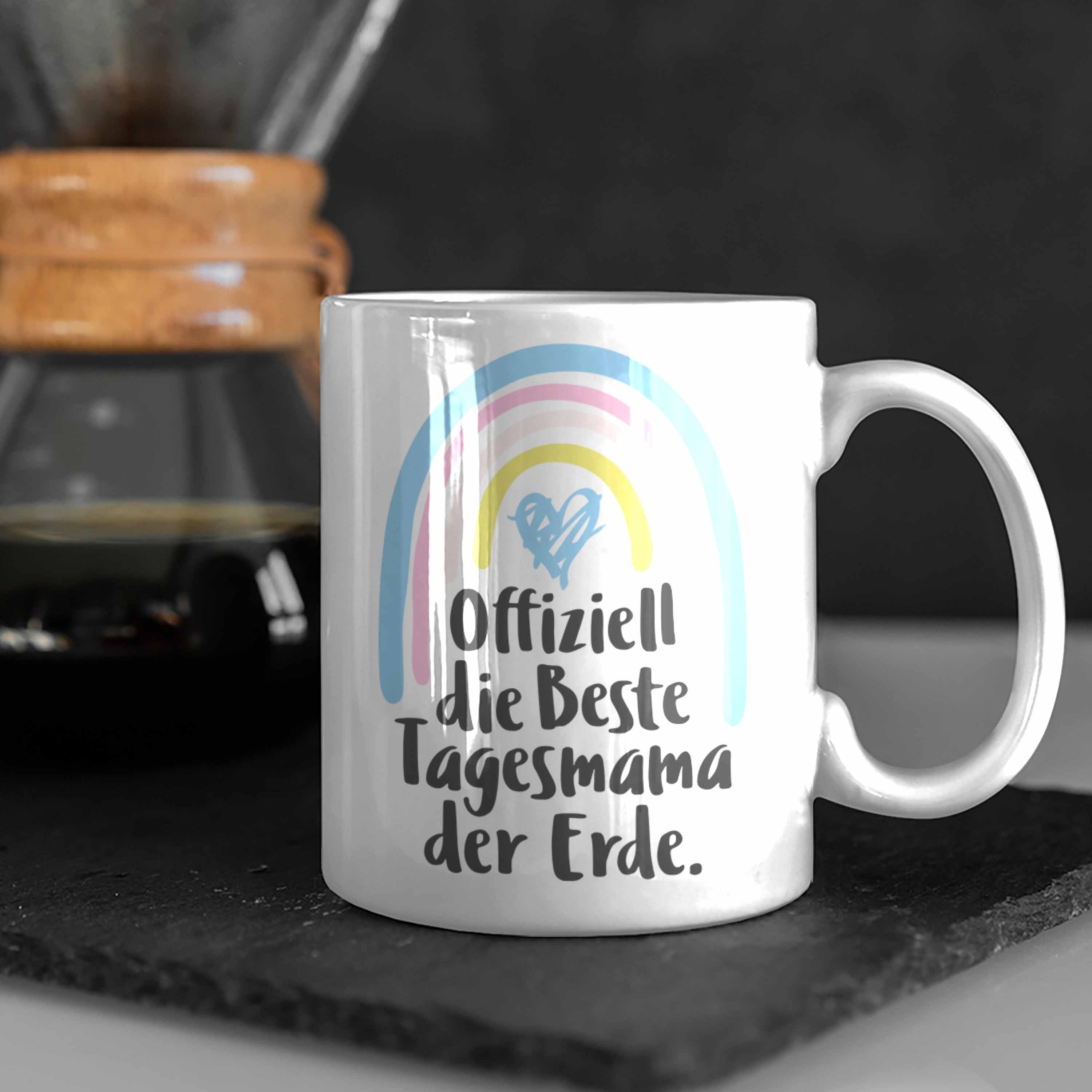 Trendation Tasse Erzieherin Beste mit Herz Erde Trendation Weiss - Geschenkidee Tasse Tagesmama Tagesmutter der Aufpasserin Geschenk