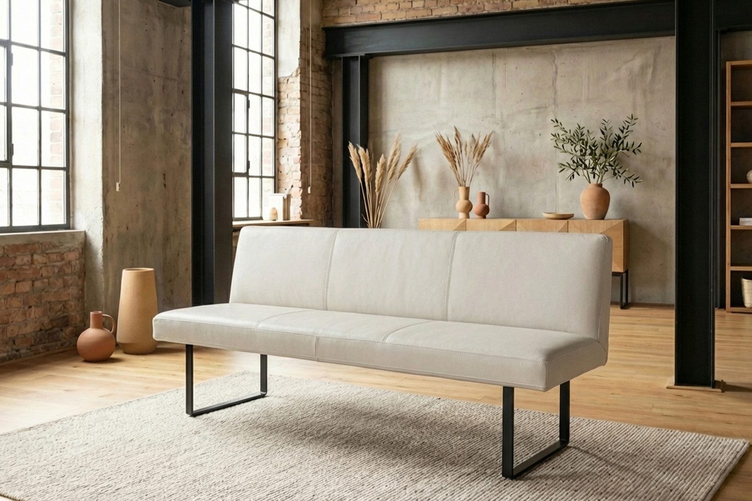 KAWOLA Sitzbank ELEEN Esszimmerbank Leder pigmentiert – modernes Design, 183 cm Breite, hoher Sitzkomfort, Metallgestell schwarz