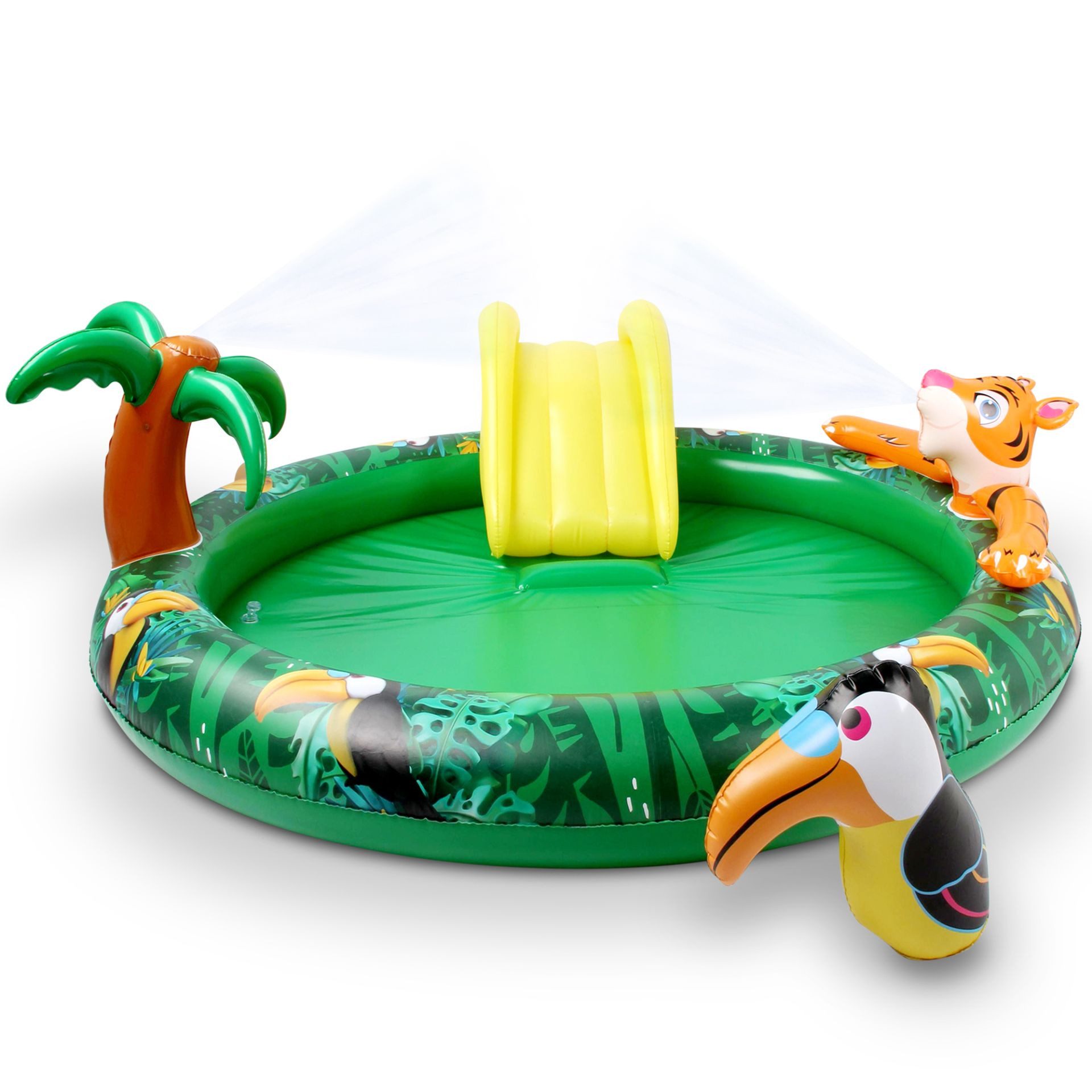 Onbest Planschbecken Jungle mit Schlauchanschluss Rutsche und Flickset, Hautfreundliches 0,25 mm PVC, leichter Aufbau