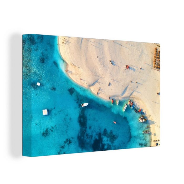 OneMillionCanvasses® Leinwandbild Strand - Boot - Meer (1 St) Wandbild Leinwandbilder Aufhängefertig Wanddeko