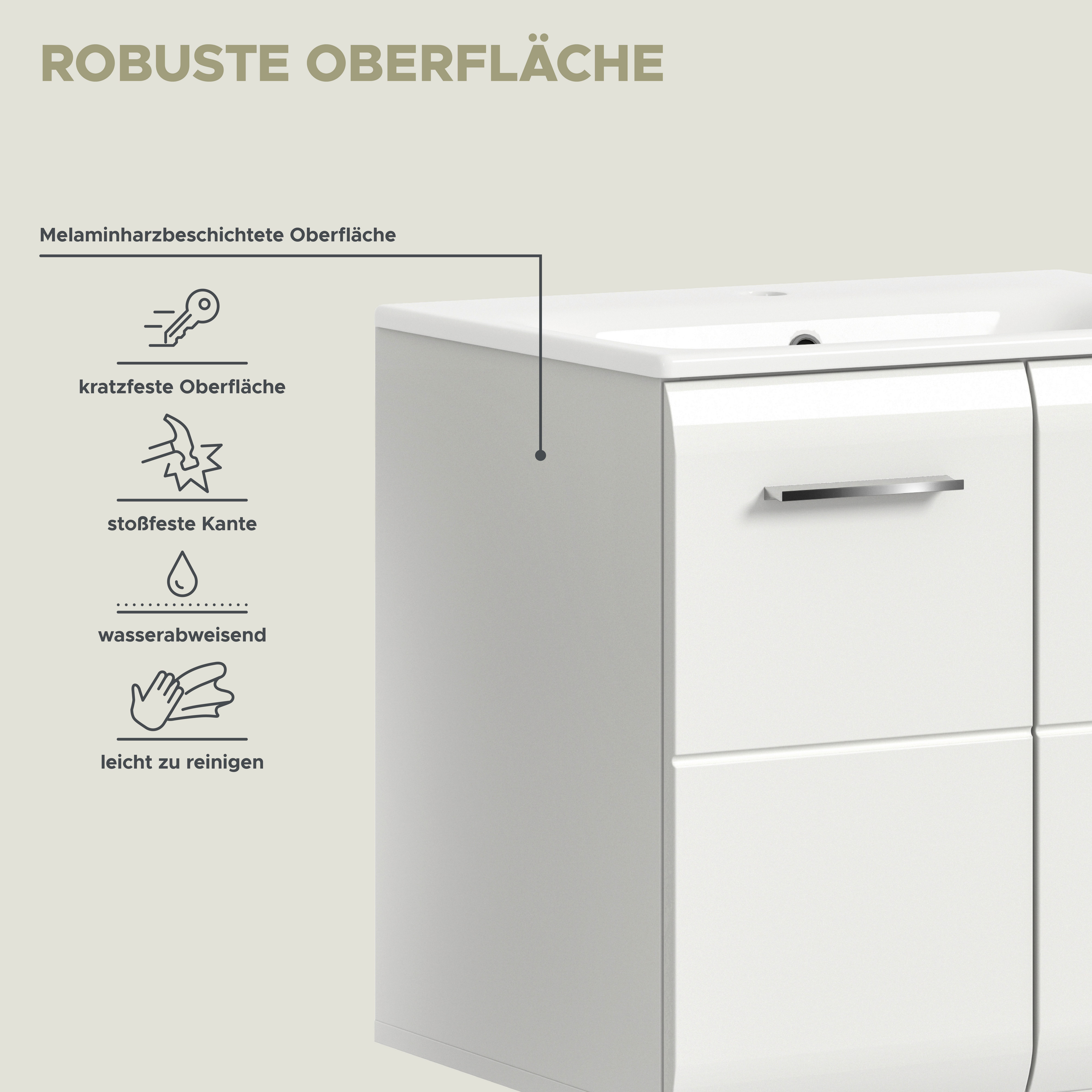 welltime Waschbeckenunterschrank FLORENZ, Breite 60 cm, inkl. Waschbecken, hängende Montage (2-St., TOPSELLER) hochwertige MDF Front, Griff chromglänzend, Badsc – Bild 5 von 5